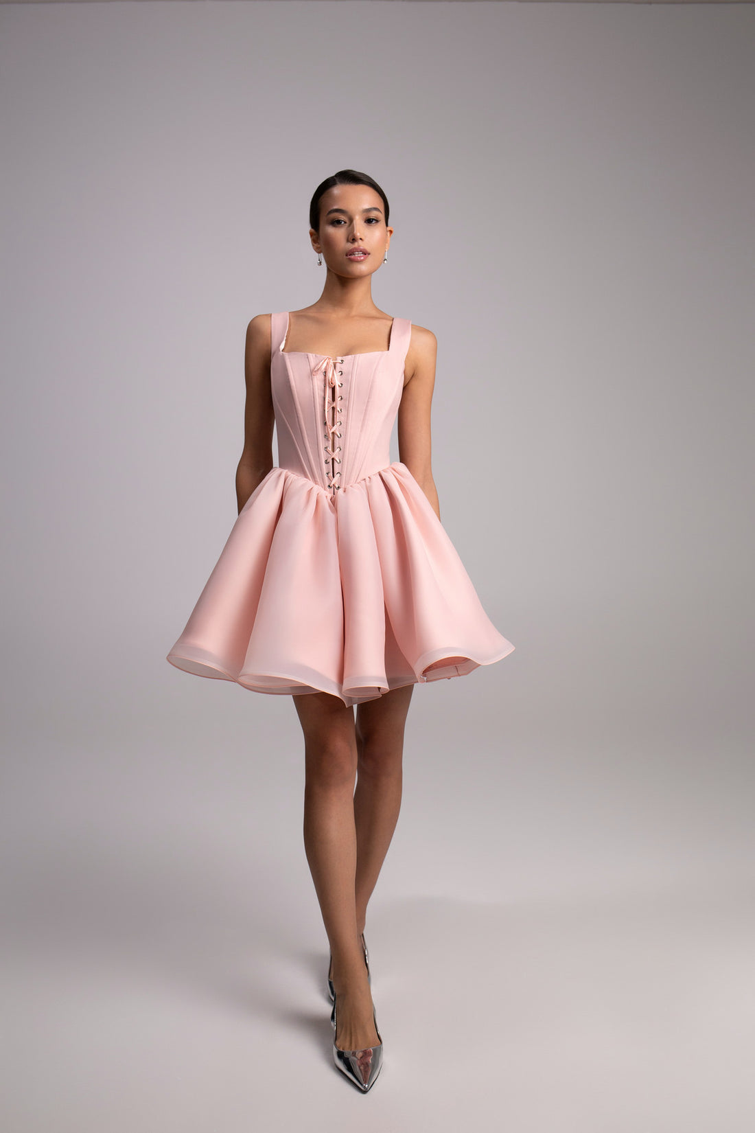 Adorable Pink Mini Dress Rose With Puffy Skirt