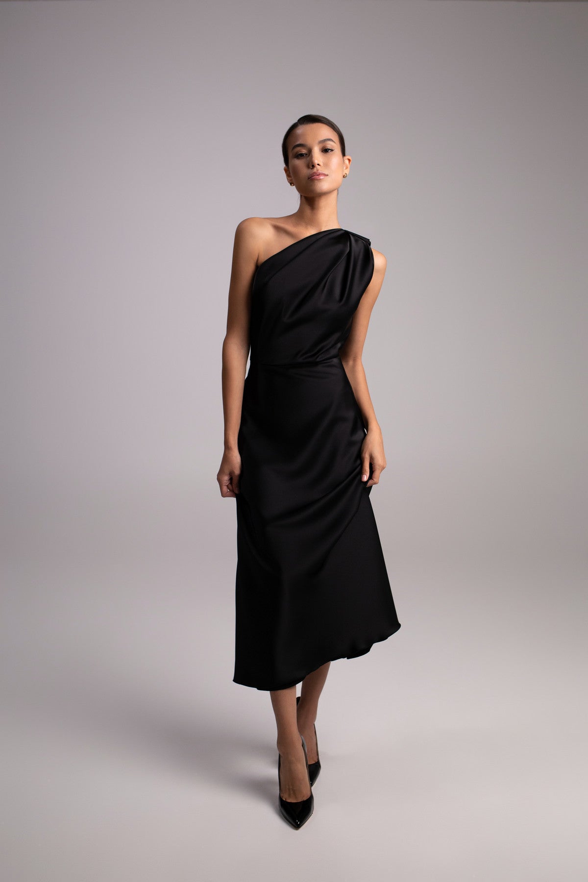 Satin One Shoulder Minimalist Formal Dress Julia midi 8 US (40 EU) / Dusty rose Satin One Shoulder Minimalist Formal Dress Julia midi 8 US (40 EU) / Dusty rose