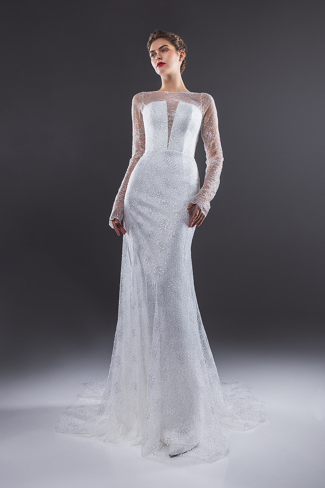 Lace Shimmery Long Sleeve Sheath Wedding Dress Victoria