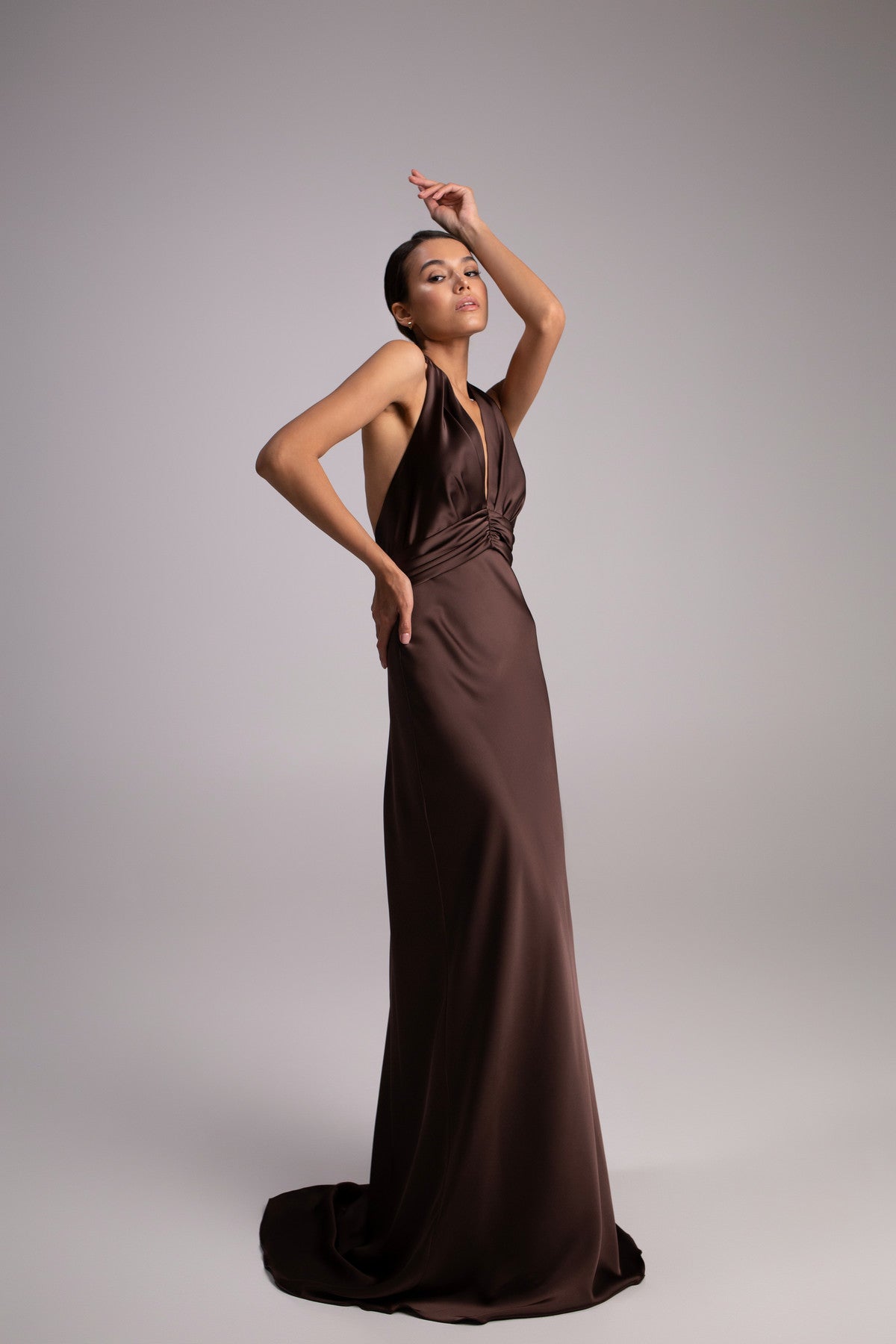 Elegant Long Satin Reception Dress Athena 12 US (44 EU) / Chocolate Elegant Long Satin Reception Dress Athena 12 US (44 EU) / Chocolate