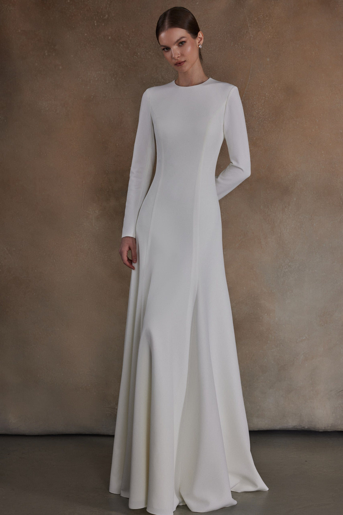 Modest Crepe Wedding Dress With Long Sleeves Stella