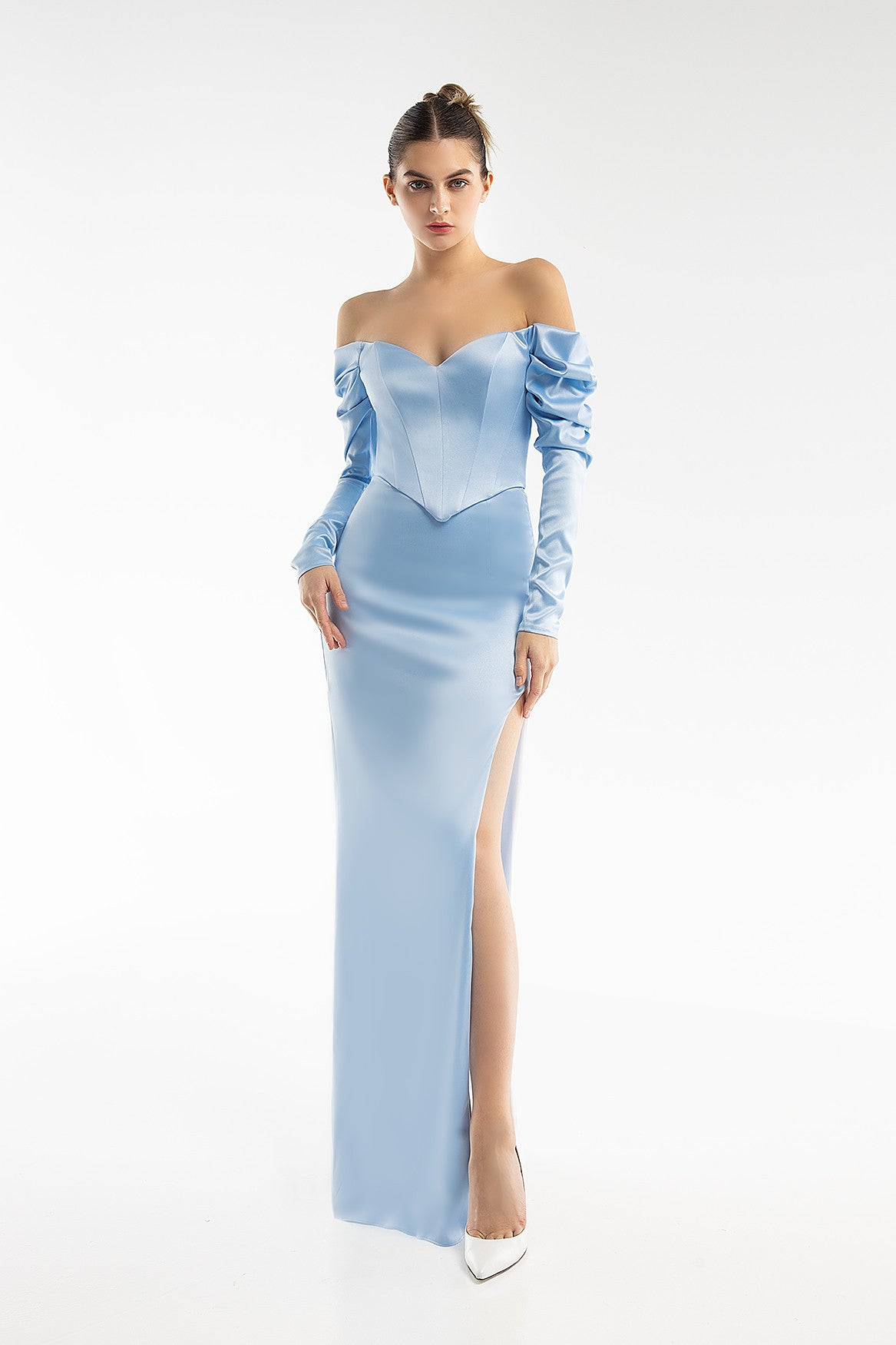 blue long sleeve two piece prom dress Lace Long Sleeves Mermaid Prom Dresses Two Piece Evening Gowns