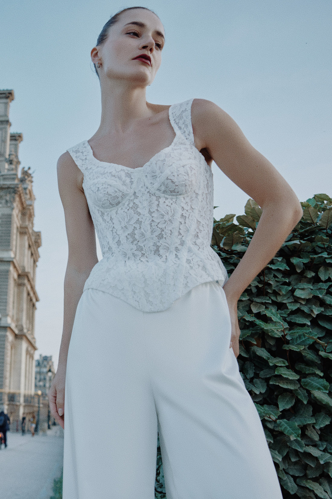 Off-Shoulder Lace Bridal Corset Pippa with Lace-Up Back