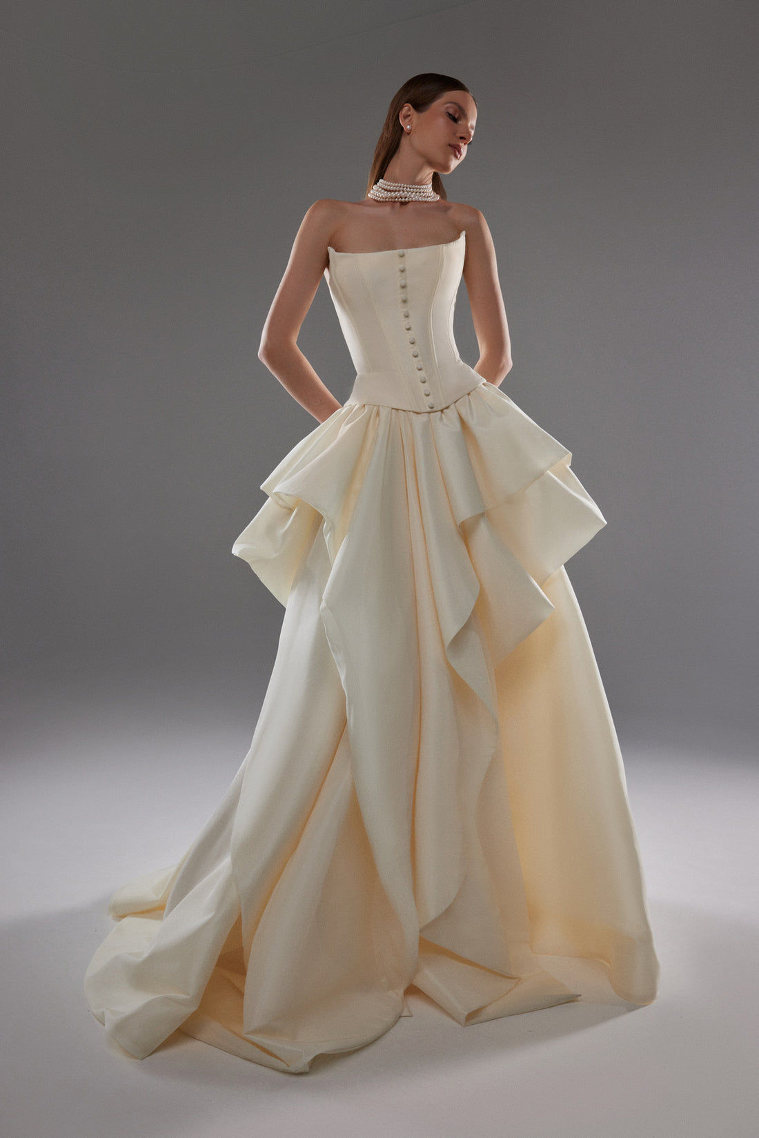 Ivory Strapless Corset Wedding Dress with Ruffled Skirt Sonara