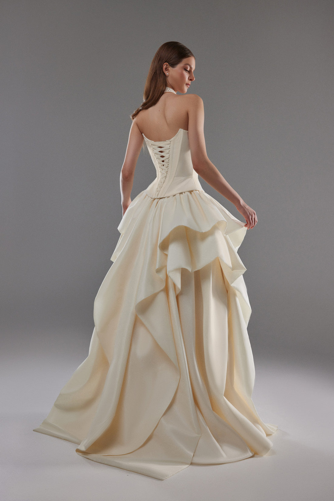 Ivory Strapless Corset Wedding Dress Sonara with Ruffled Skirt