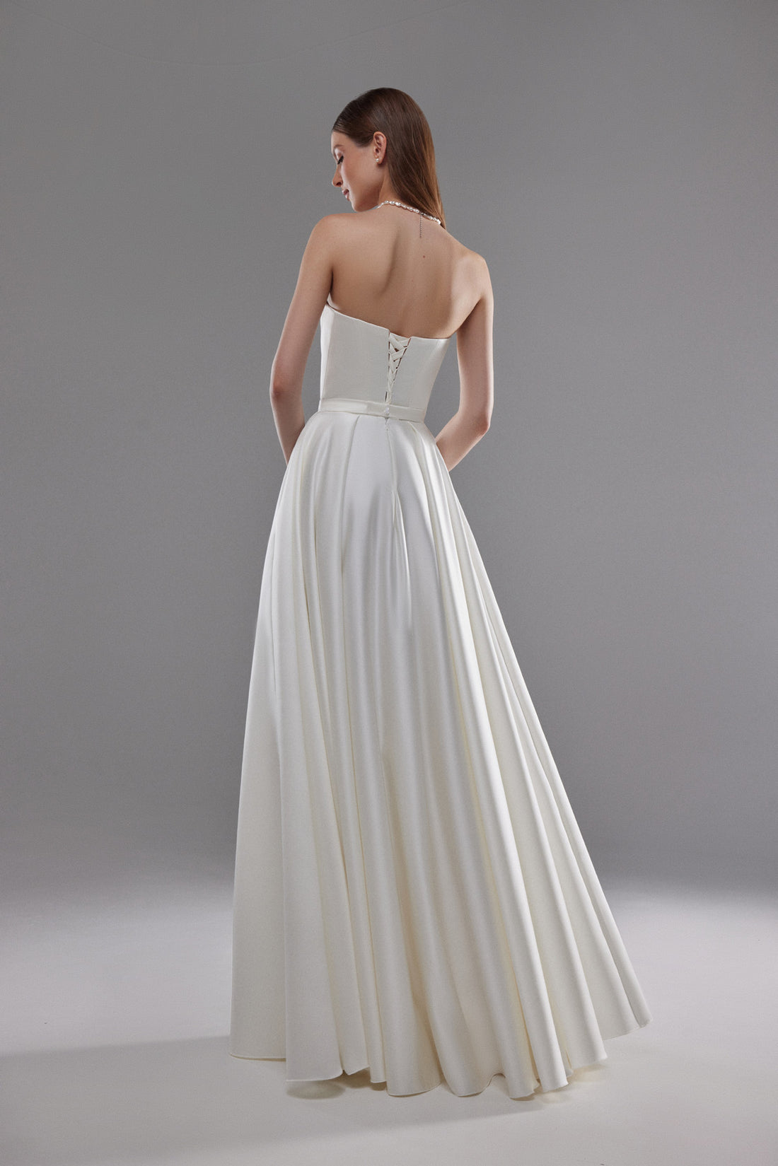 A-Line White Satin Wedding Dress Lizzie | Strapless Corset Gown
