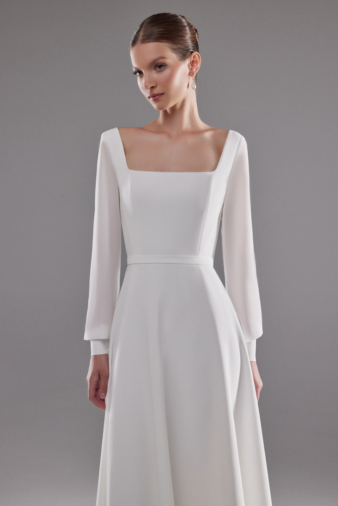 Modest Midi Wedding Dress With Sleeves Edison