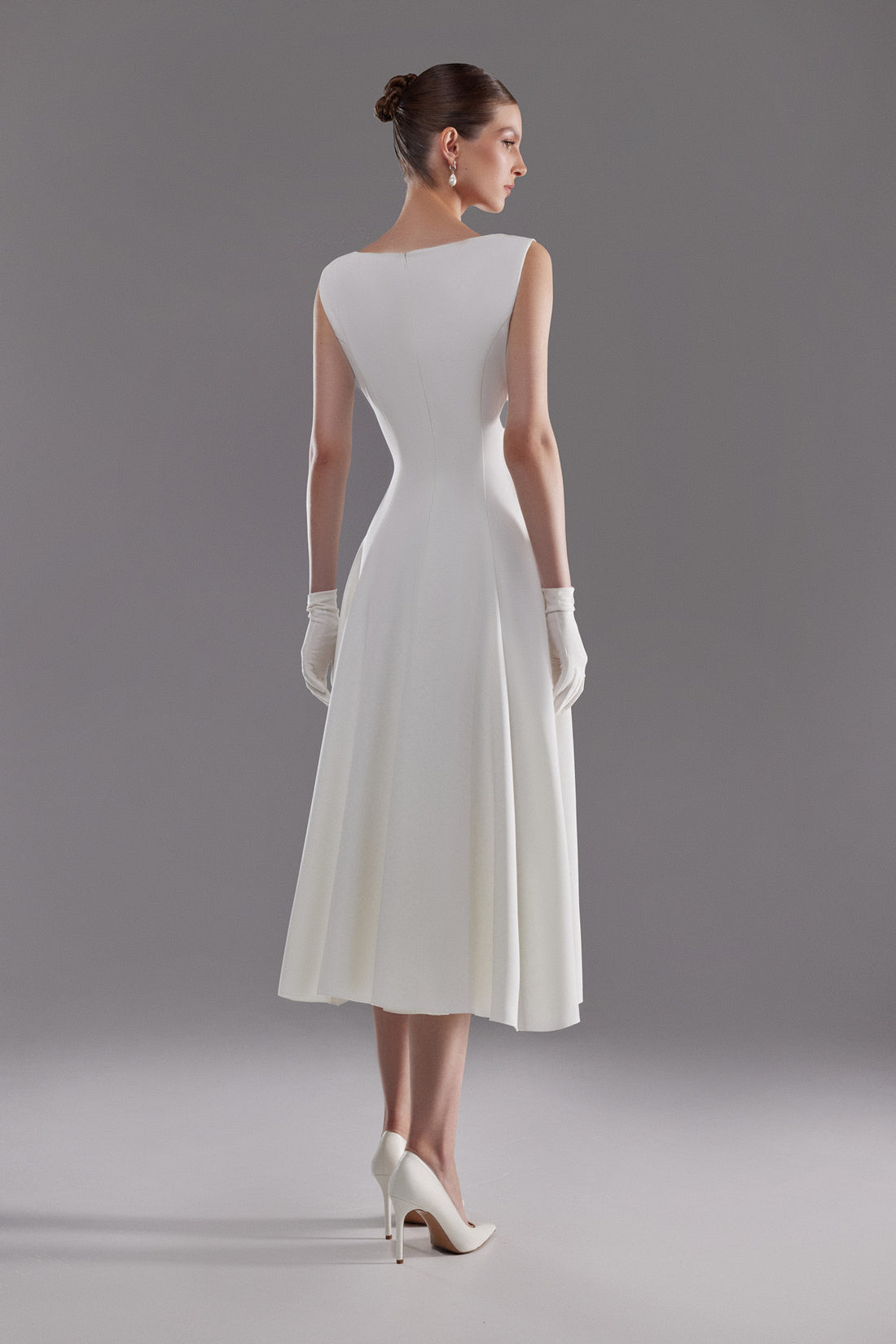 Minimalist Tea-Length White Crepe Wedding Dress Stacy | Civil Wedding Dress