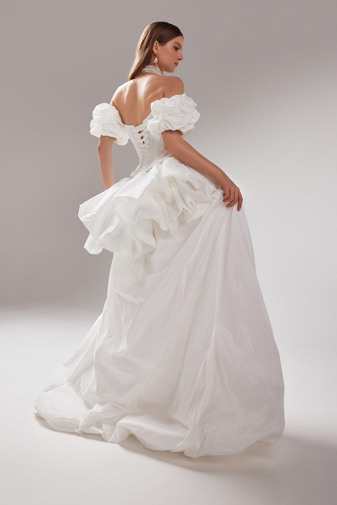 Two Piece Taffeta Corset Wedding Dress Amber with Bubble Hem High-Low Skirt