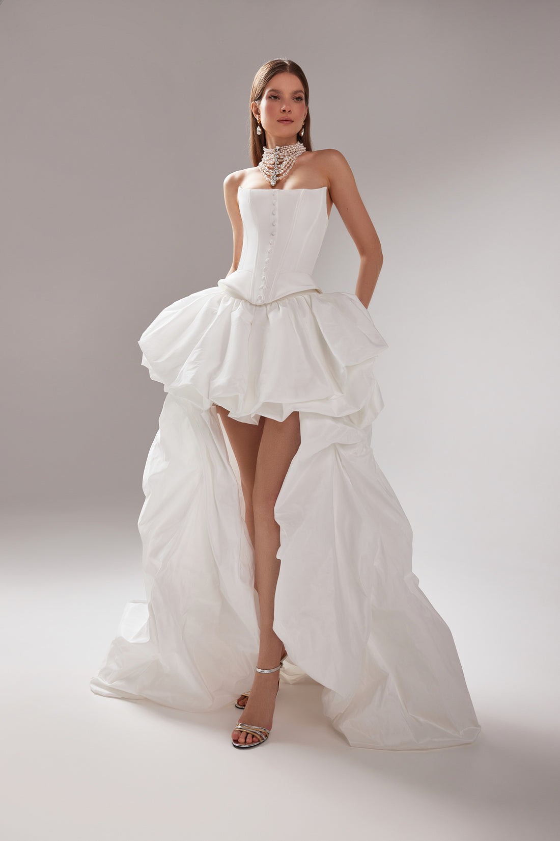 Two Piece Taffeta Corset Wedding Dress Amber with Bubble Hem High-Low Skirt