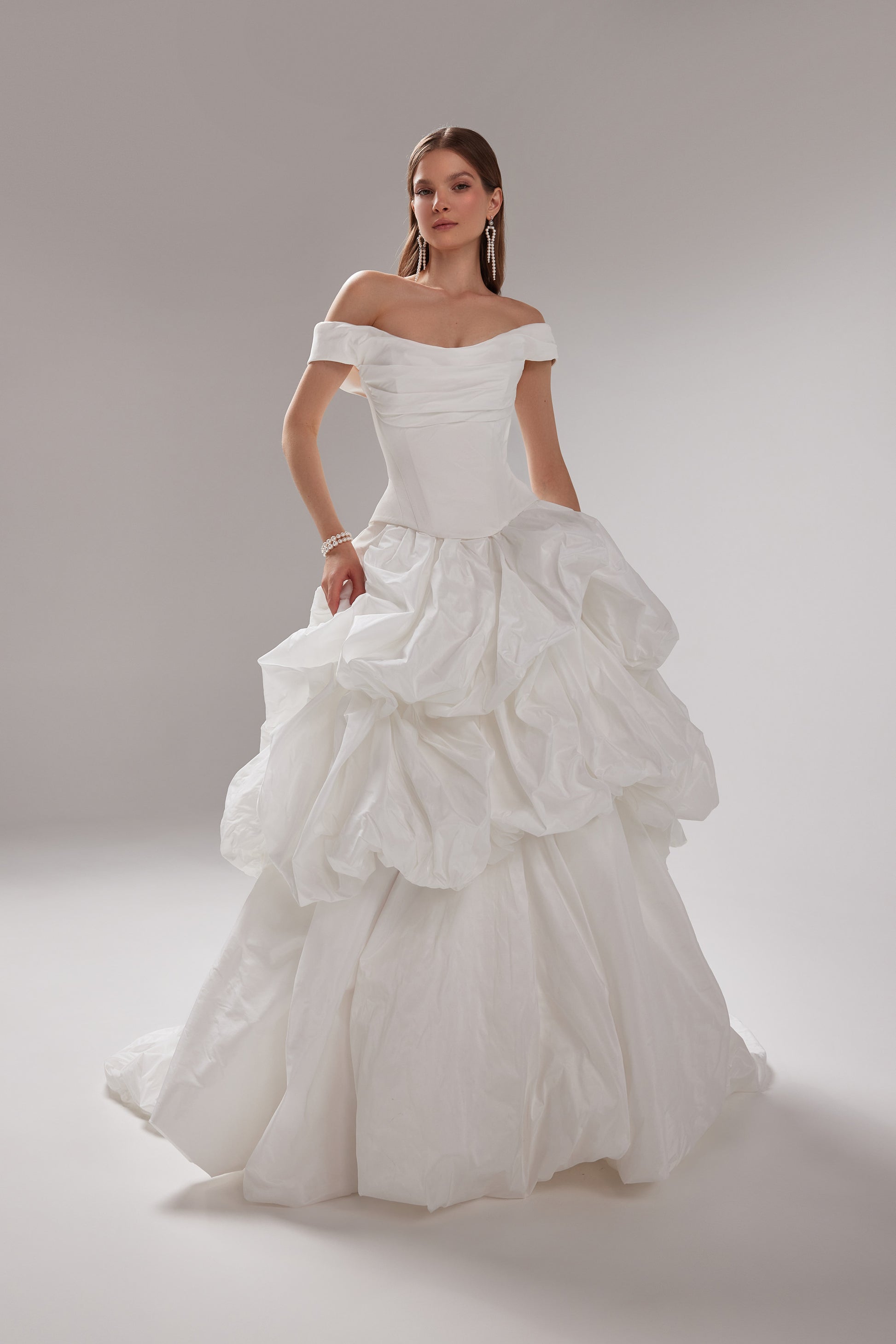 Off-Shoulder Corset Gown Paradise with Layered Skirt