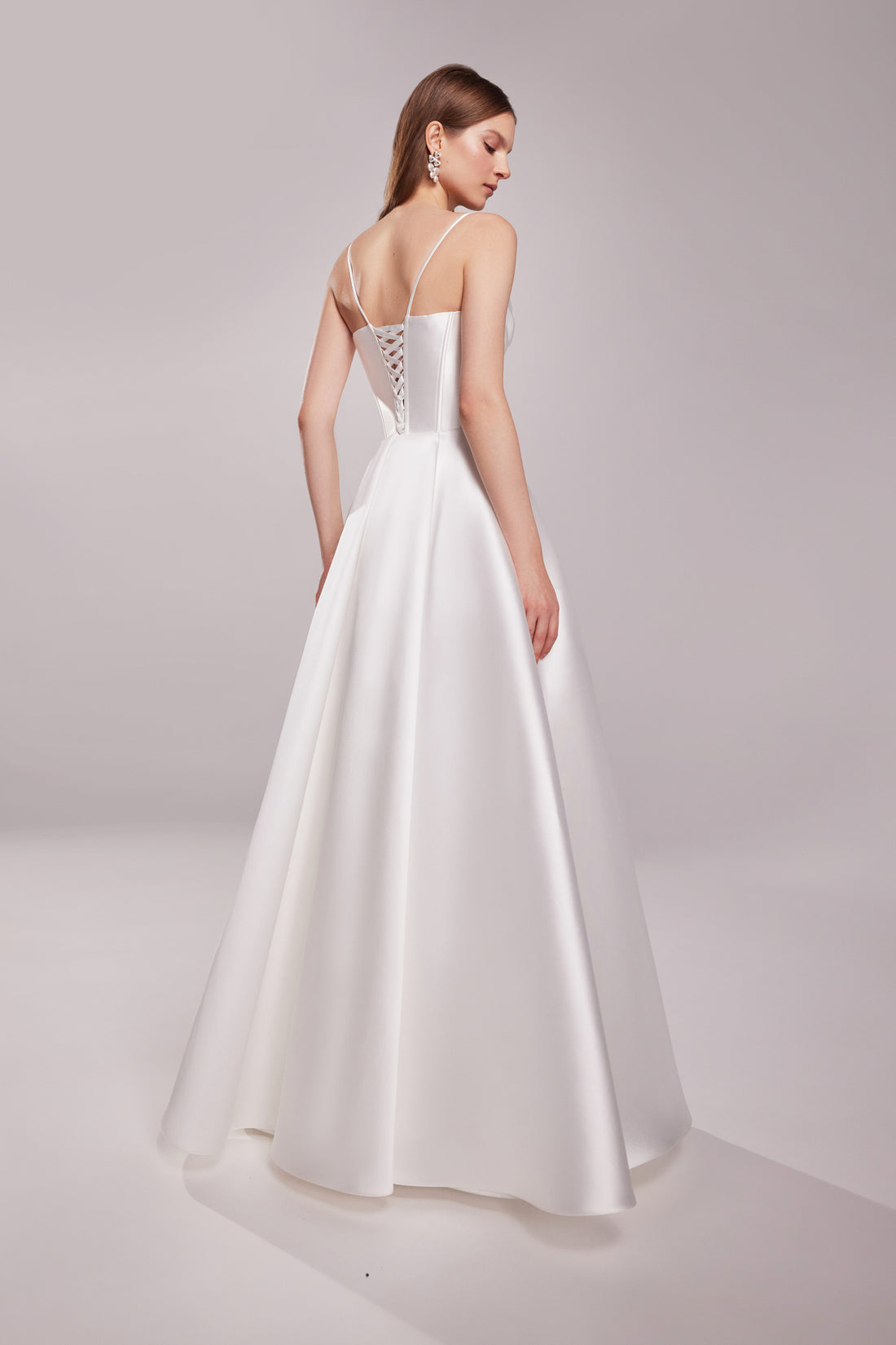 Strapless Mikado Wedding Dress Sunny | A-Line Corset Off-Shoulder Bridal Gown with Slit