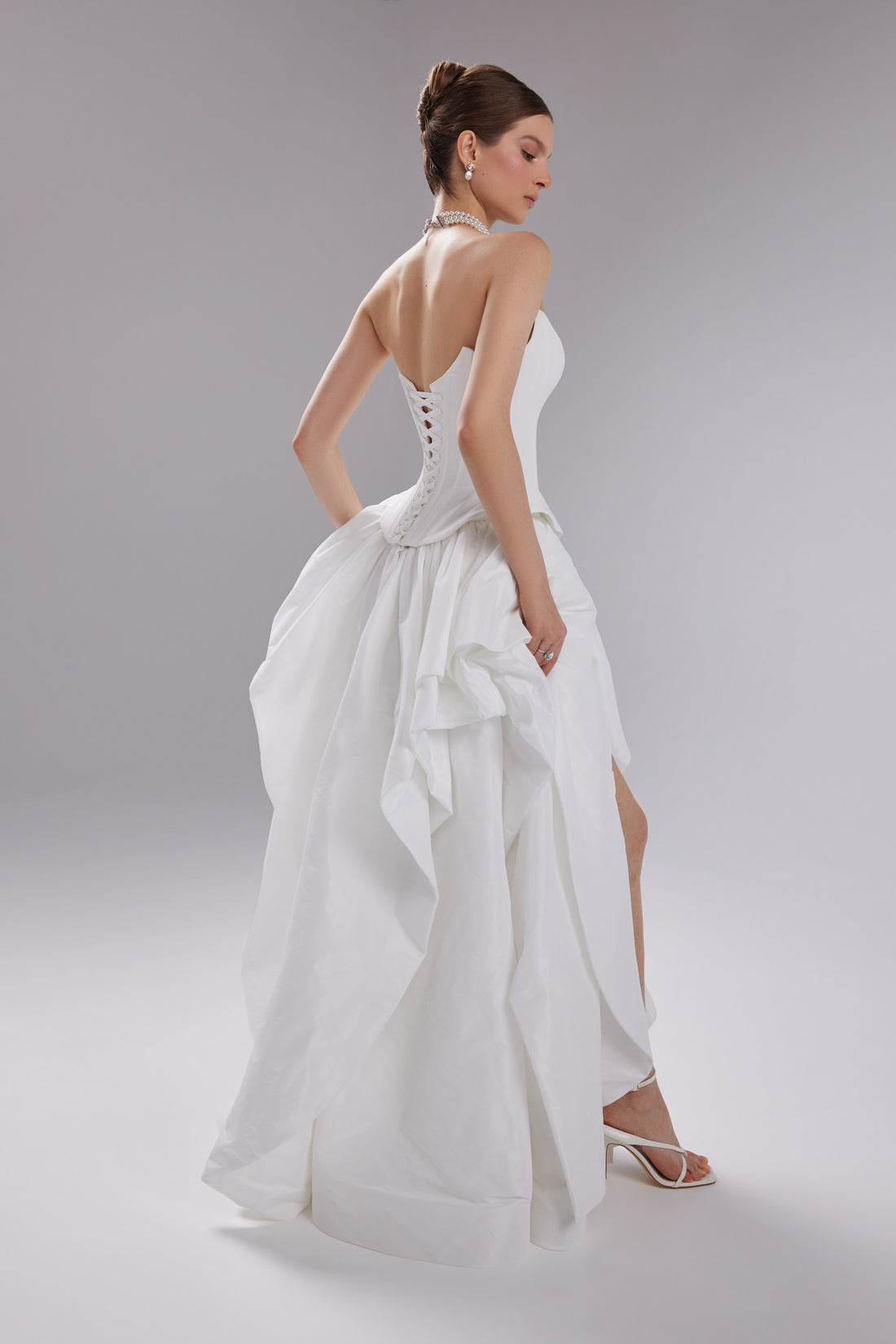Ivory Strapless Corset Wedding Dress Sonara with Ruffled Skirt