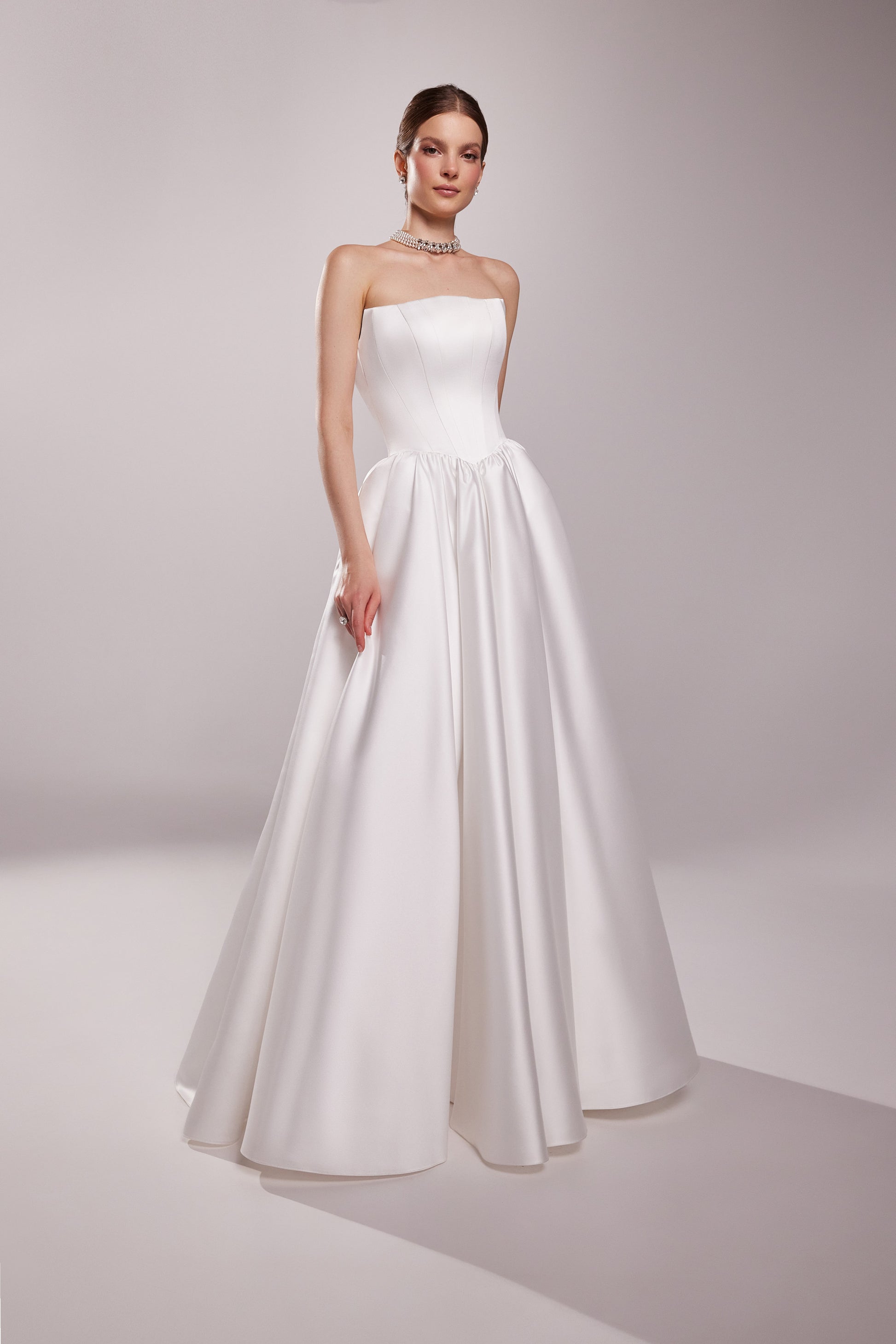 White Satin Drop Waist Wedding Dress Tessa | Corset A-line Bridal Gown 0 US (32 EU) / Off-white White Satin Drop Waist Wedding Dress Tessa | Corset A-line Bridal Gown 0 US (32 EU) / Off-white