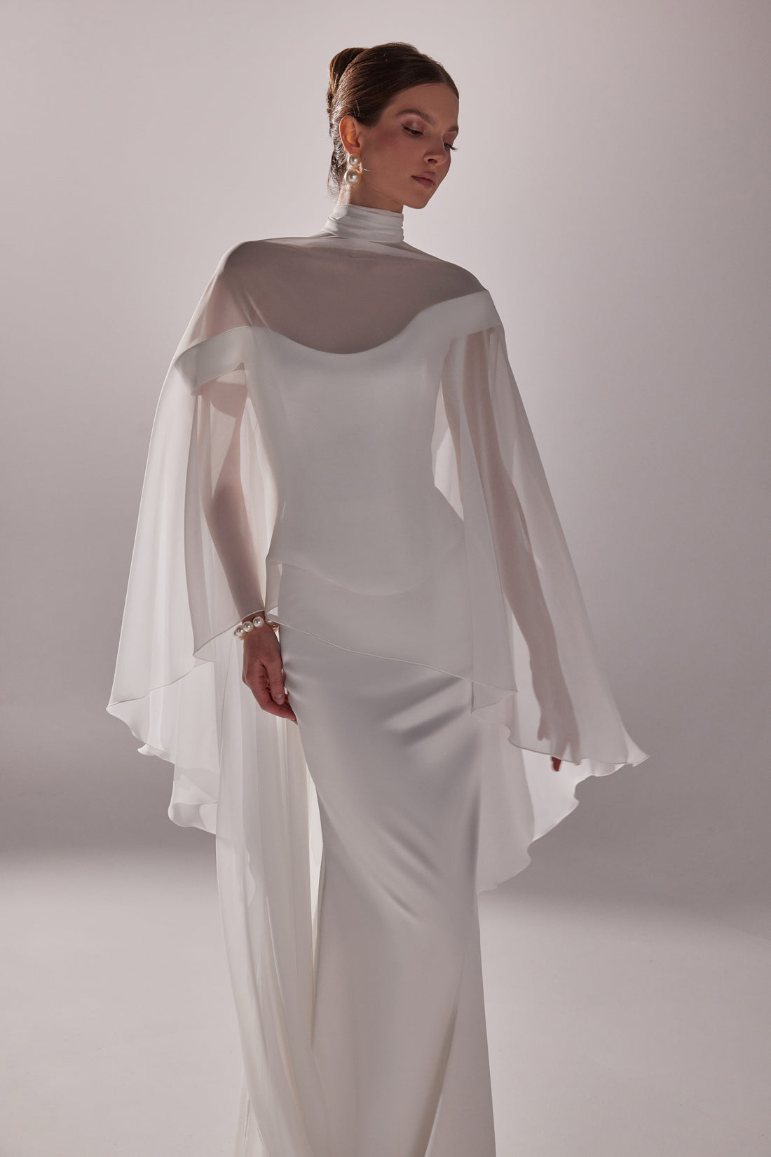 Chiffon Bridal Cape Naila | Modern Wedding Dress Topper With Train