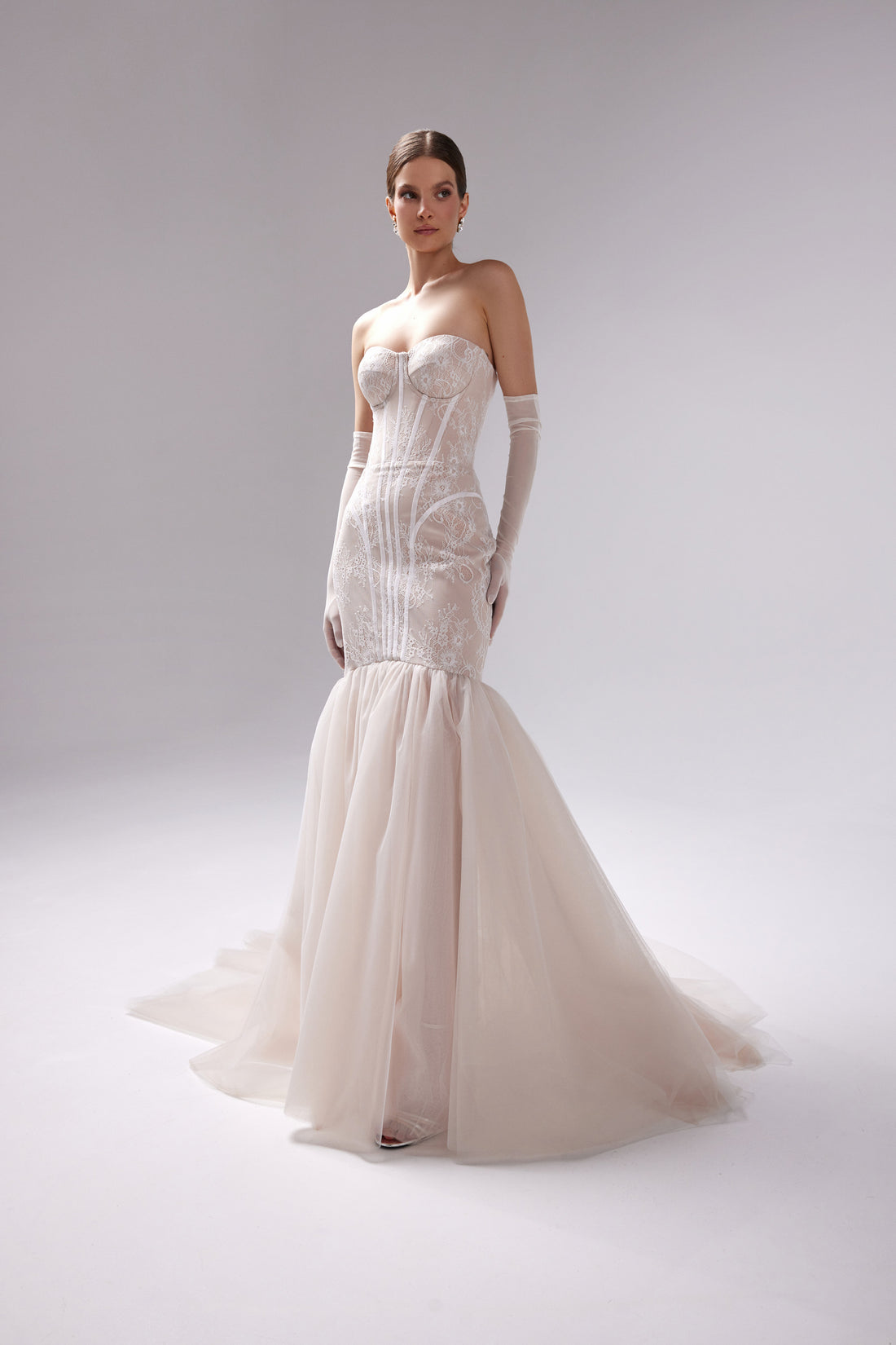 Mermaid Lace Corset Wedding Dress Lily with Tulle Skirt and Lace-Up Back