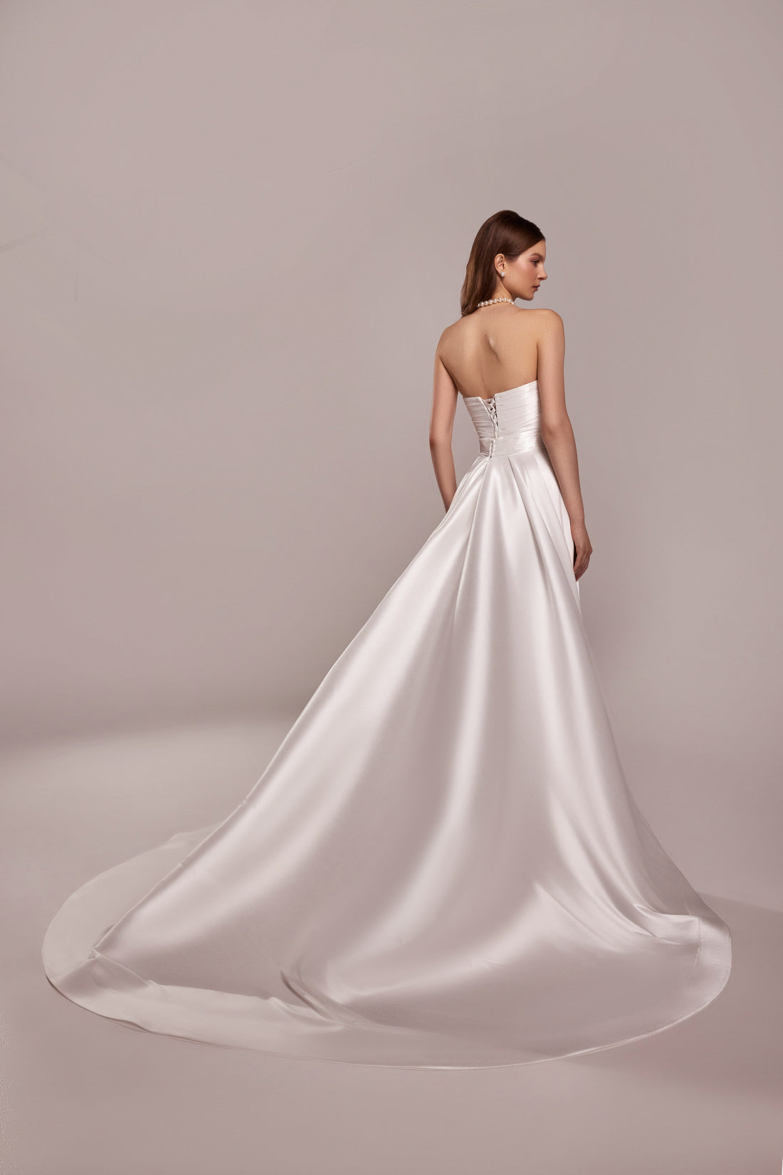Mikado Wedding Dress with Corset Bodice and Long Train | Two Piece Ball Gown Modern Wedding Dress
