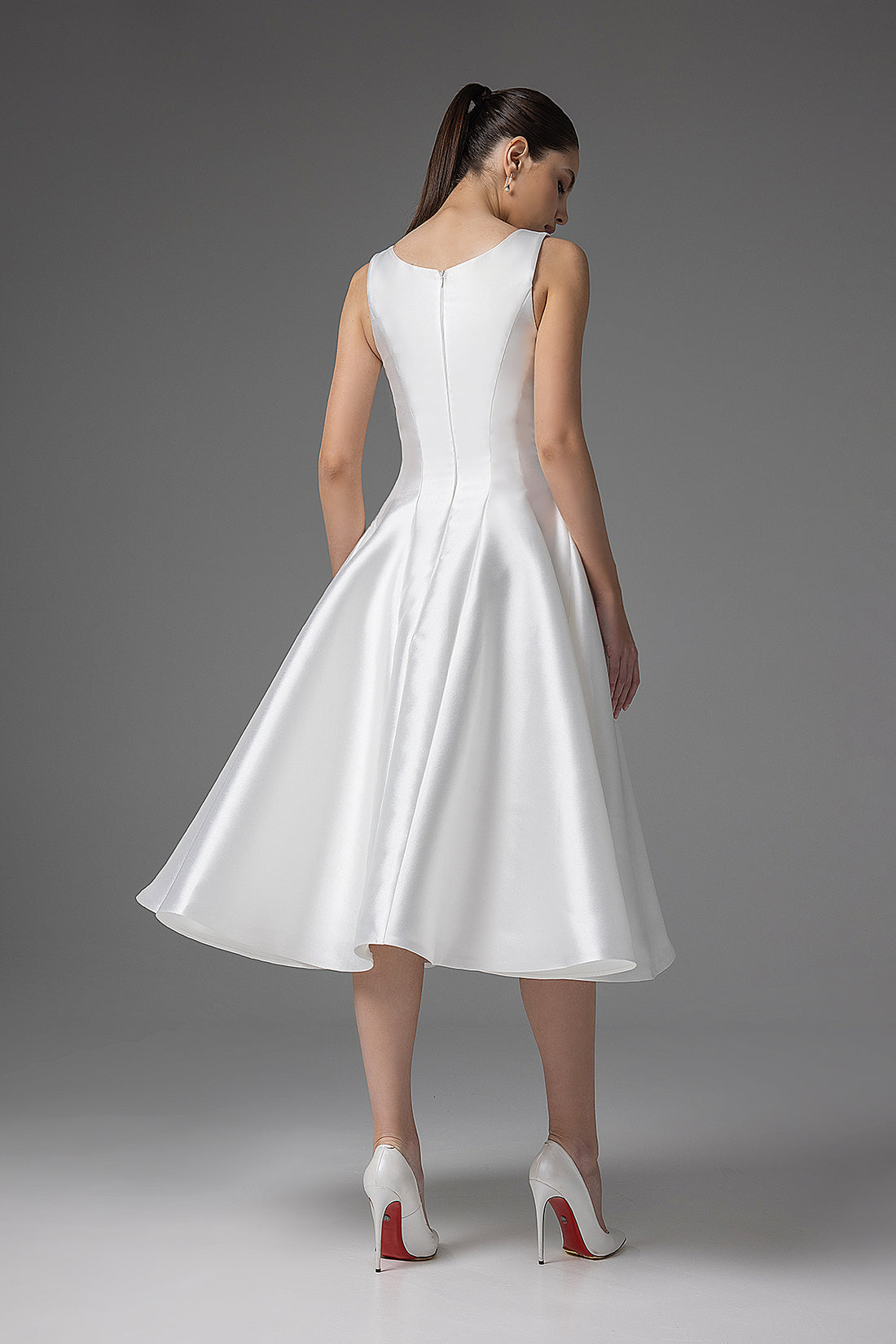 Tea Length Mikado Wedding Dress With Scoop Neck Jolie