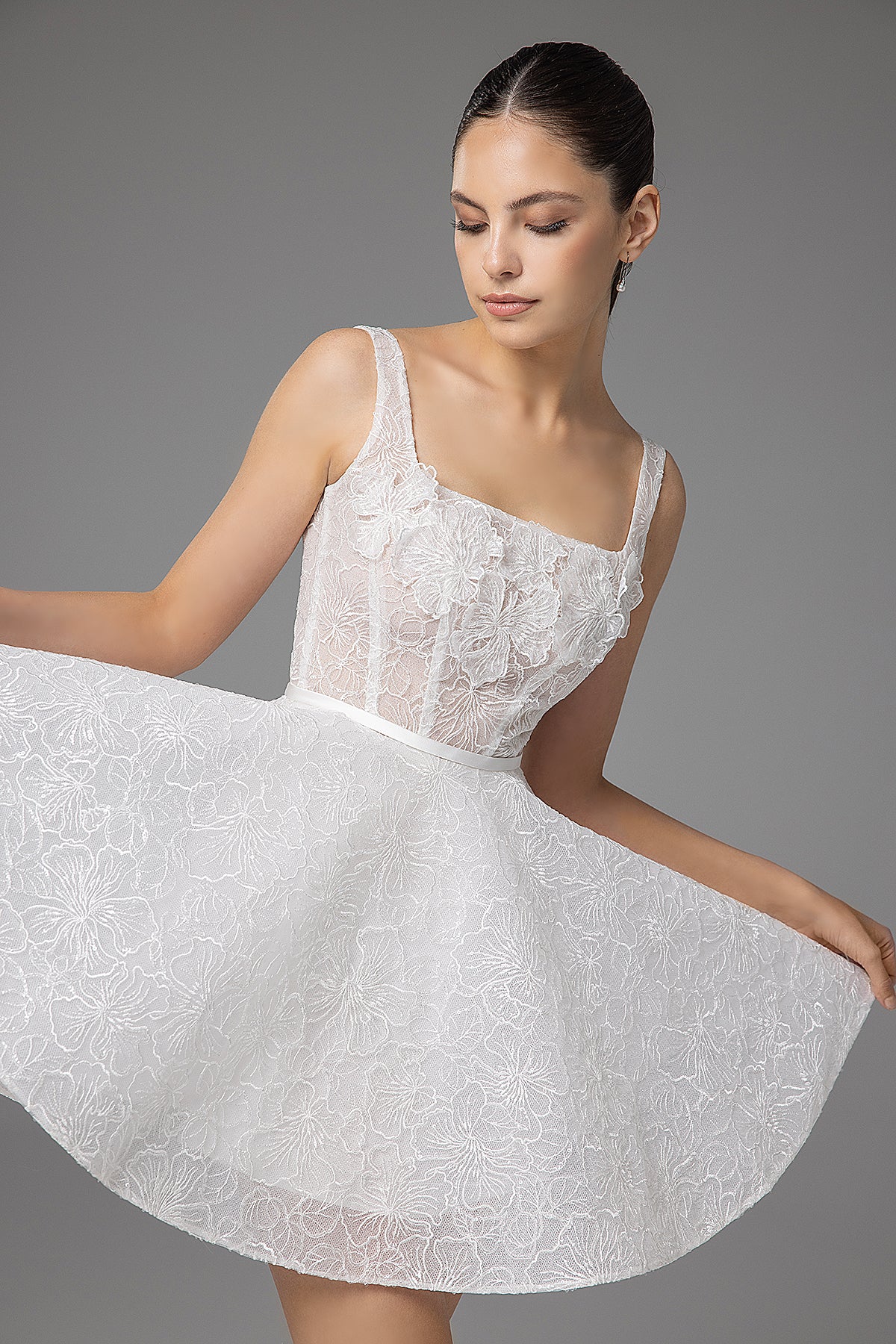 Lace Embellished White Mini Wedding Dress Alisa With Square Neck | Bachelorette Party Dress Made to Order / Ivory / 4 US (36 EU) Lace Embellished White Mini Wedding Dress Alisa With Square Neck | Bachelorette Party Dress Made to Order / Ivory / 4 US (36 EU)