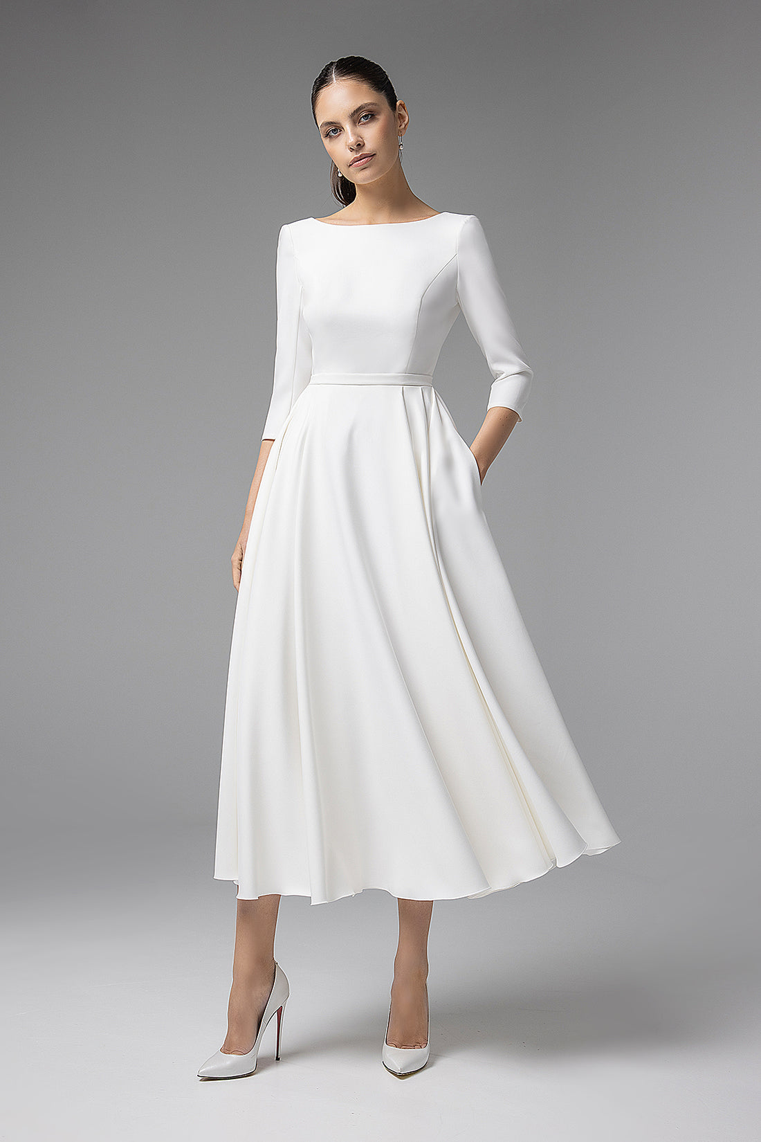 Tea Length Crepe Wedding Dress With Open Back Julie midi