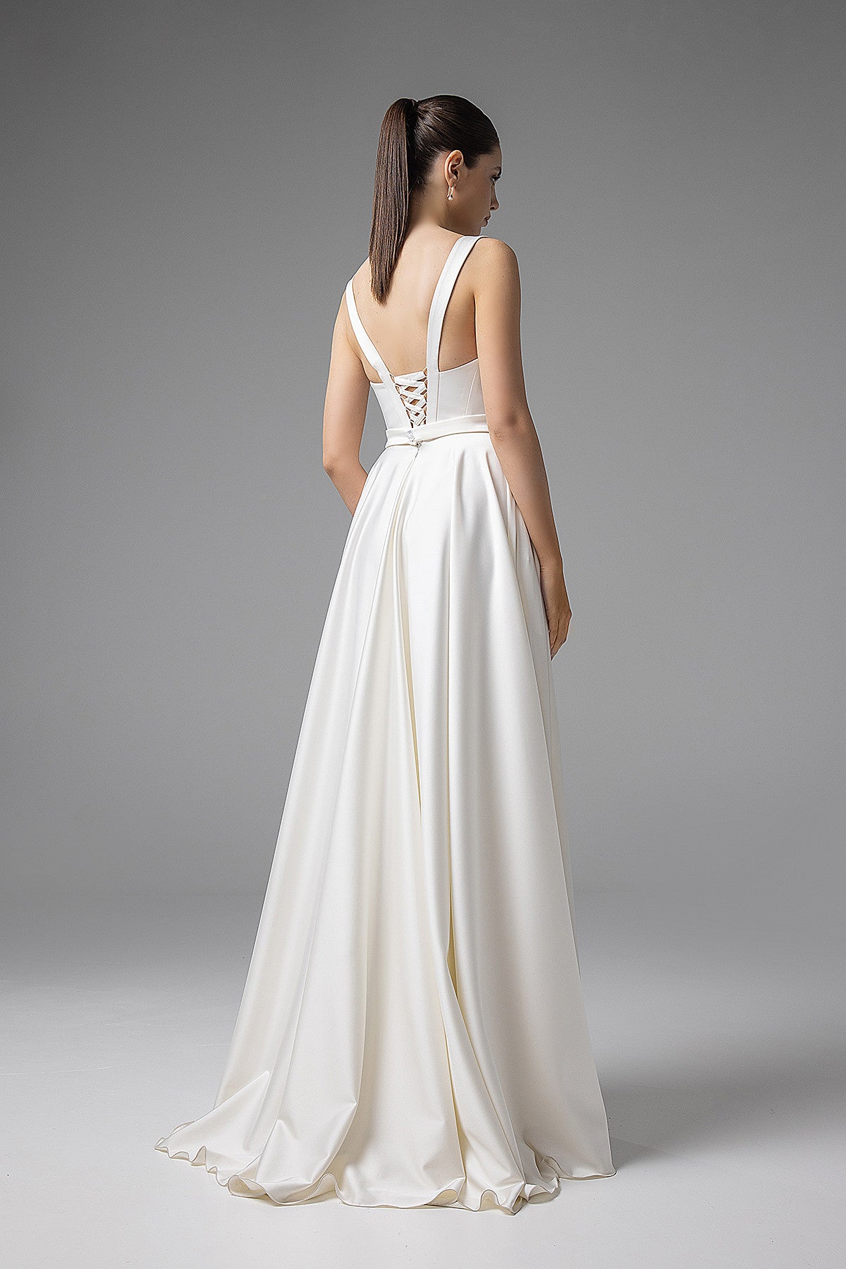 Satin A-line Silhouette Wedding Dress Mila Custom (0-12 US, 32-44 EU) / White Satin A-line Silhouette Wedding Dress Mila Custom (0-12 US, 32-44 EU) / White