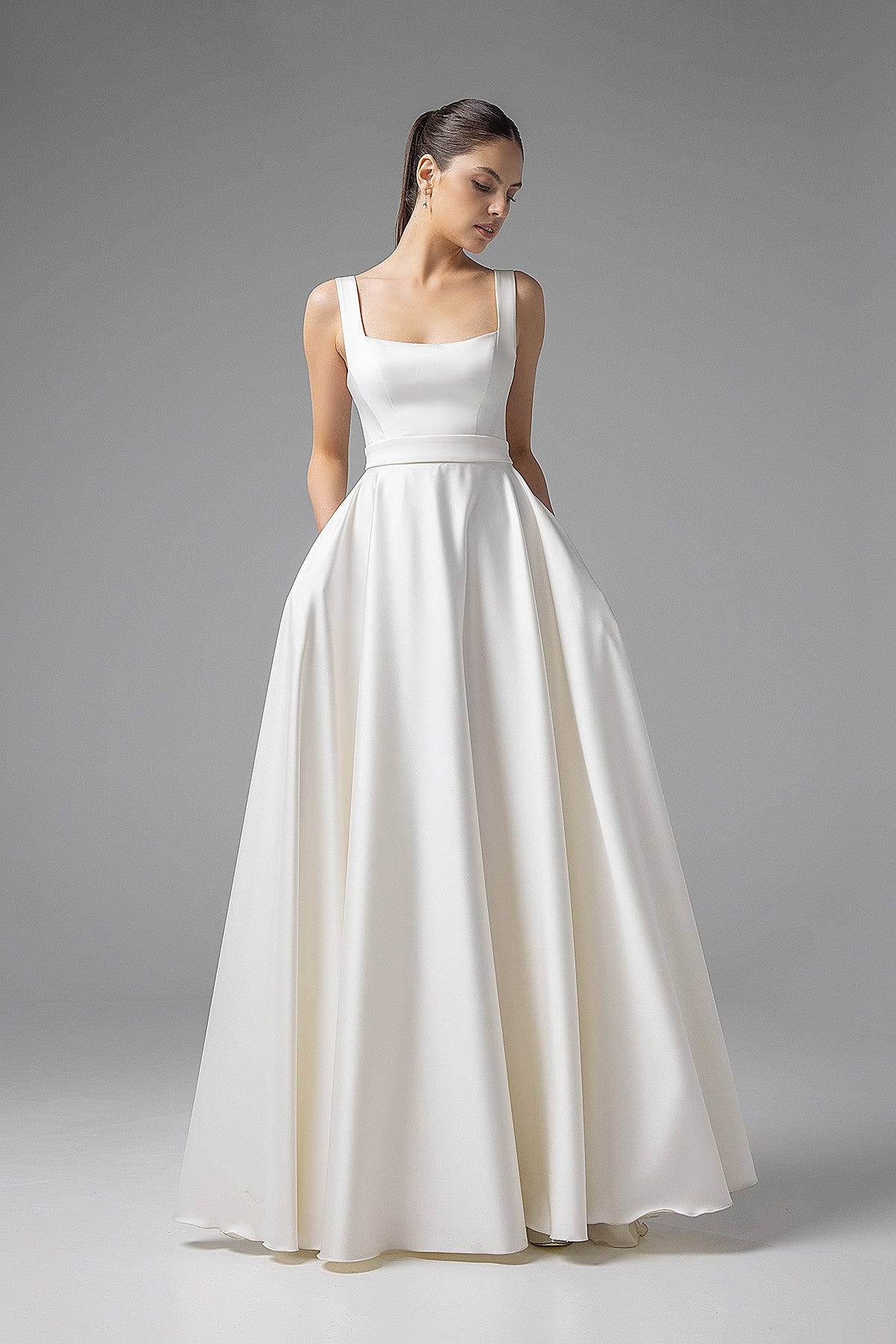 Satin A-line Silhouette Wedding Dress Mila Custom (0-12 US, 32-44 EU) / White