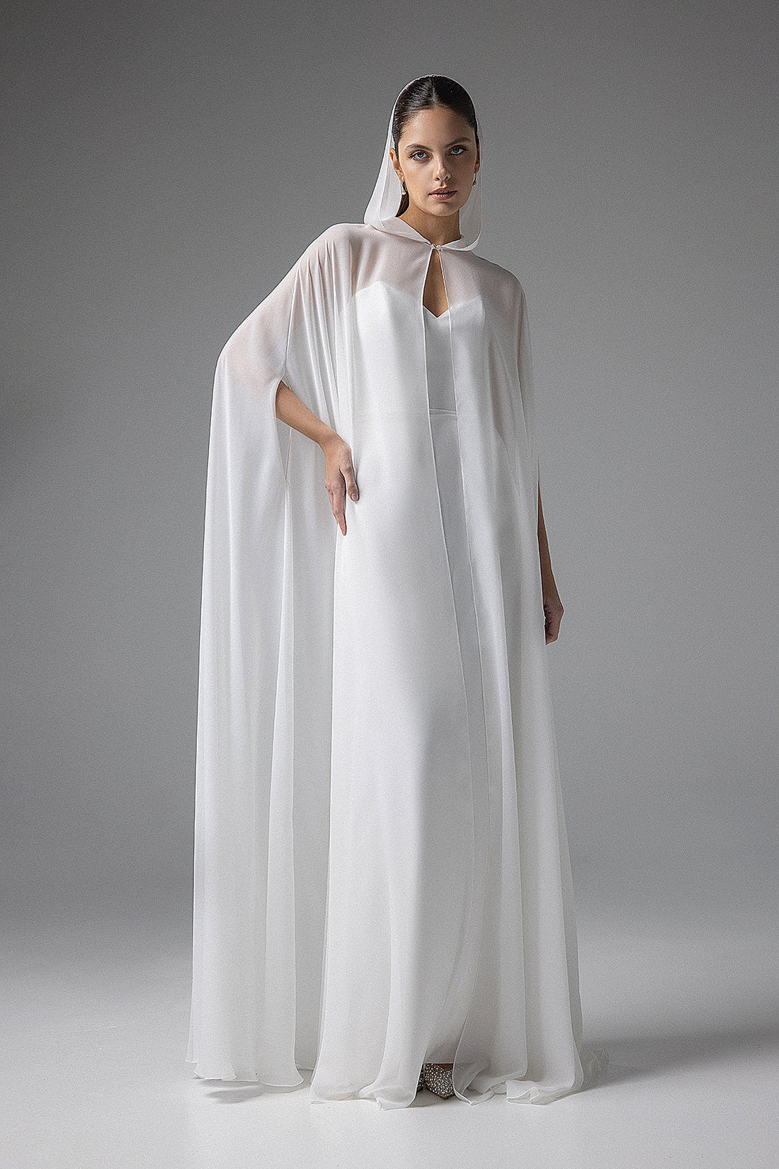 Bridal Chiffon Cover Up With Hood Wade