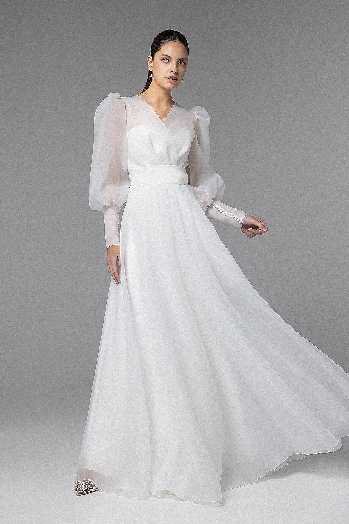 Bridal Organza Cover Up With Long Sleeves SONIA 14 US (46 EU) / Ivory