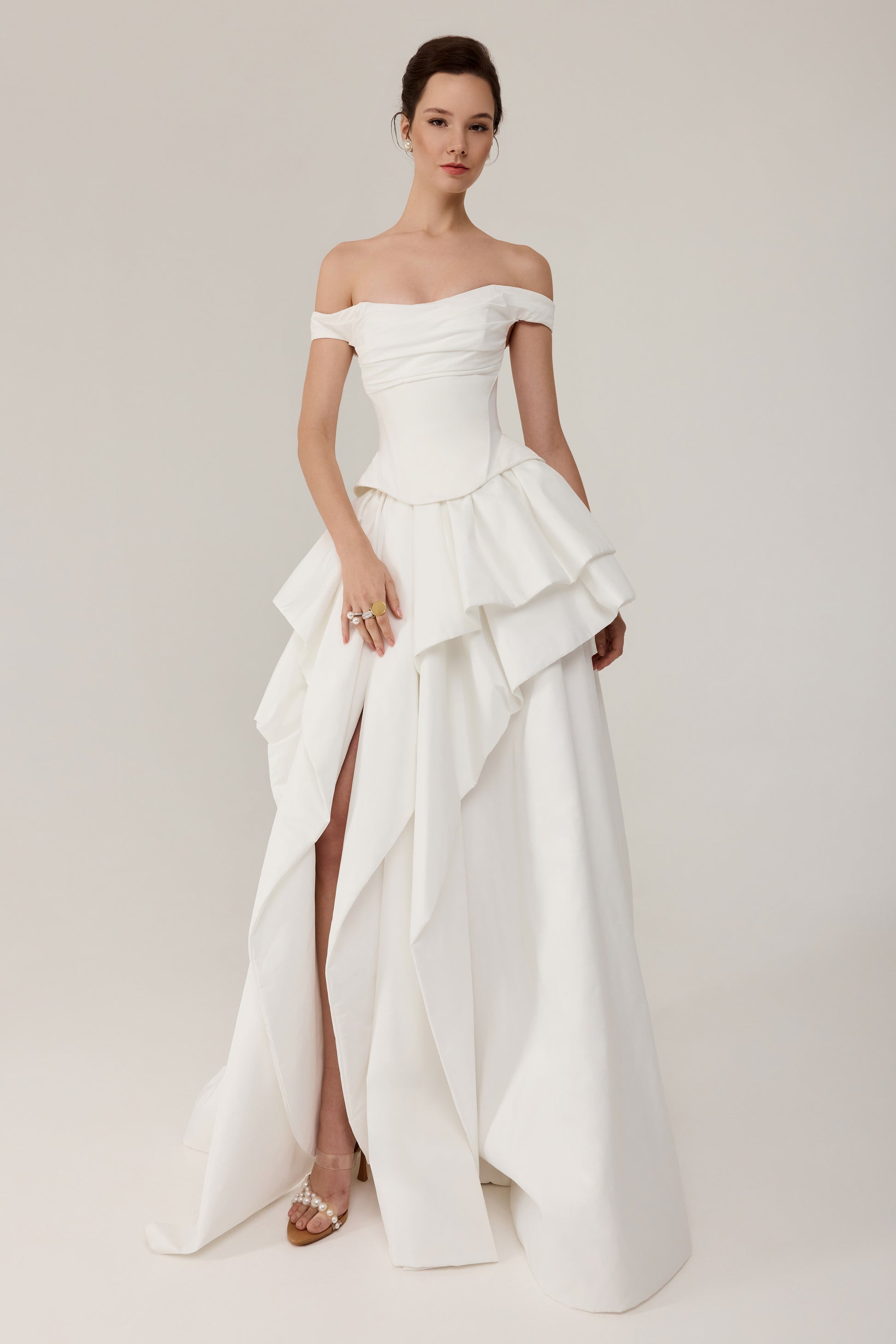 off shoulder corset wedding dress Ladivine WN307 A Line Tulle the Sheer Beaded Bridal Gown 16 / Off White Perfect for the traditional yet modern bride Off-Shoulder Corset Gown Alana |