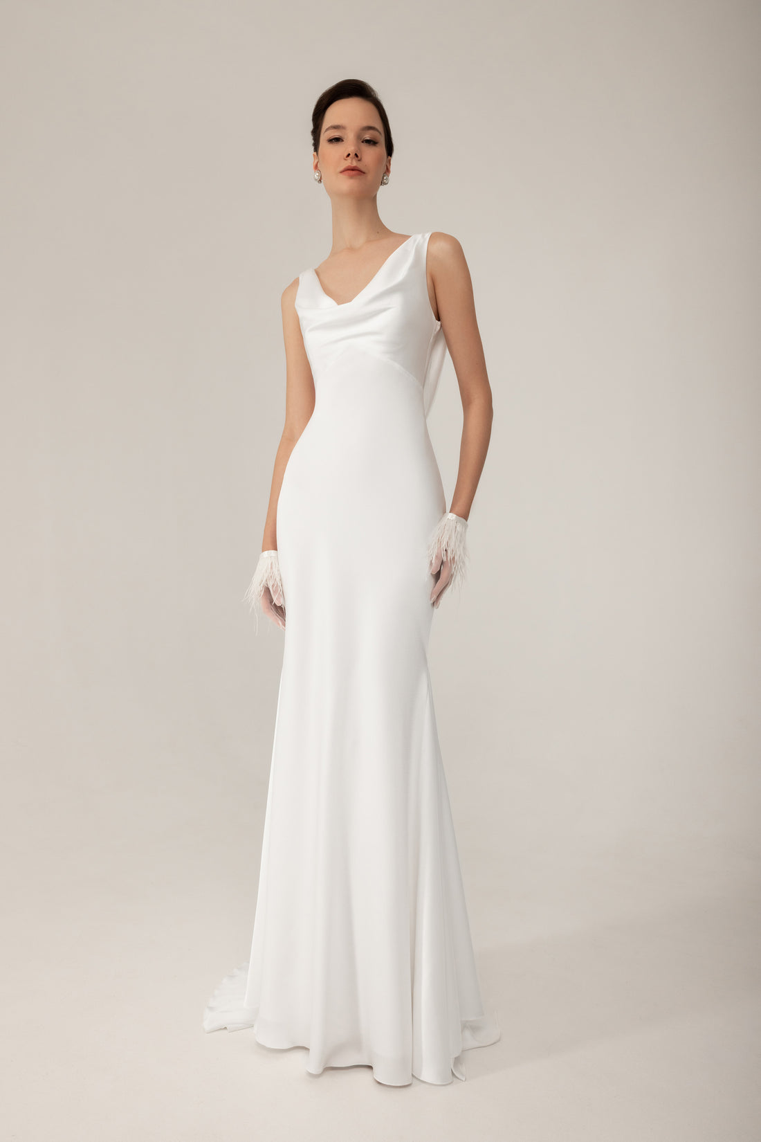 Cowl Neck White Satin Wedding Dress Lea | Fit & Flare Minimalist Gown