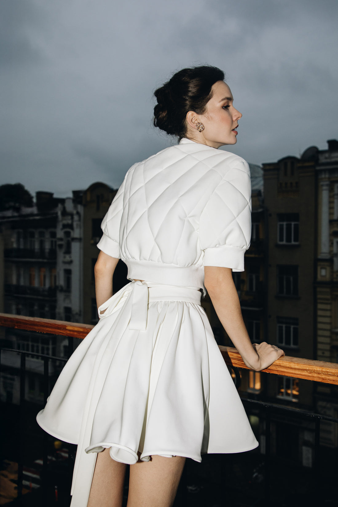 Crepe Bridal Bomber Jacket Teddy | Short Sleeve Wedding Cover-Up