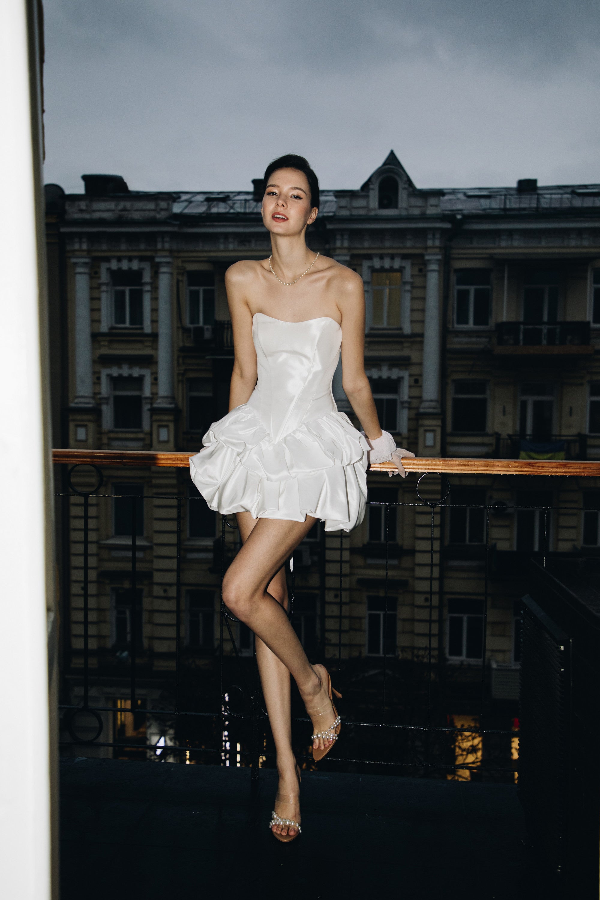 Taffeta Mini Dress Malika With Voluminous Skirt | Short Corset White P