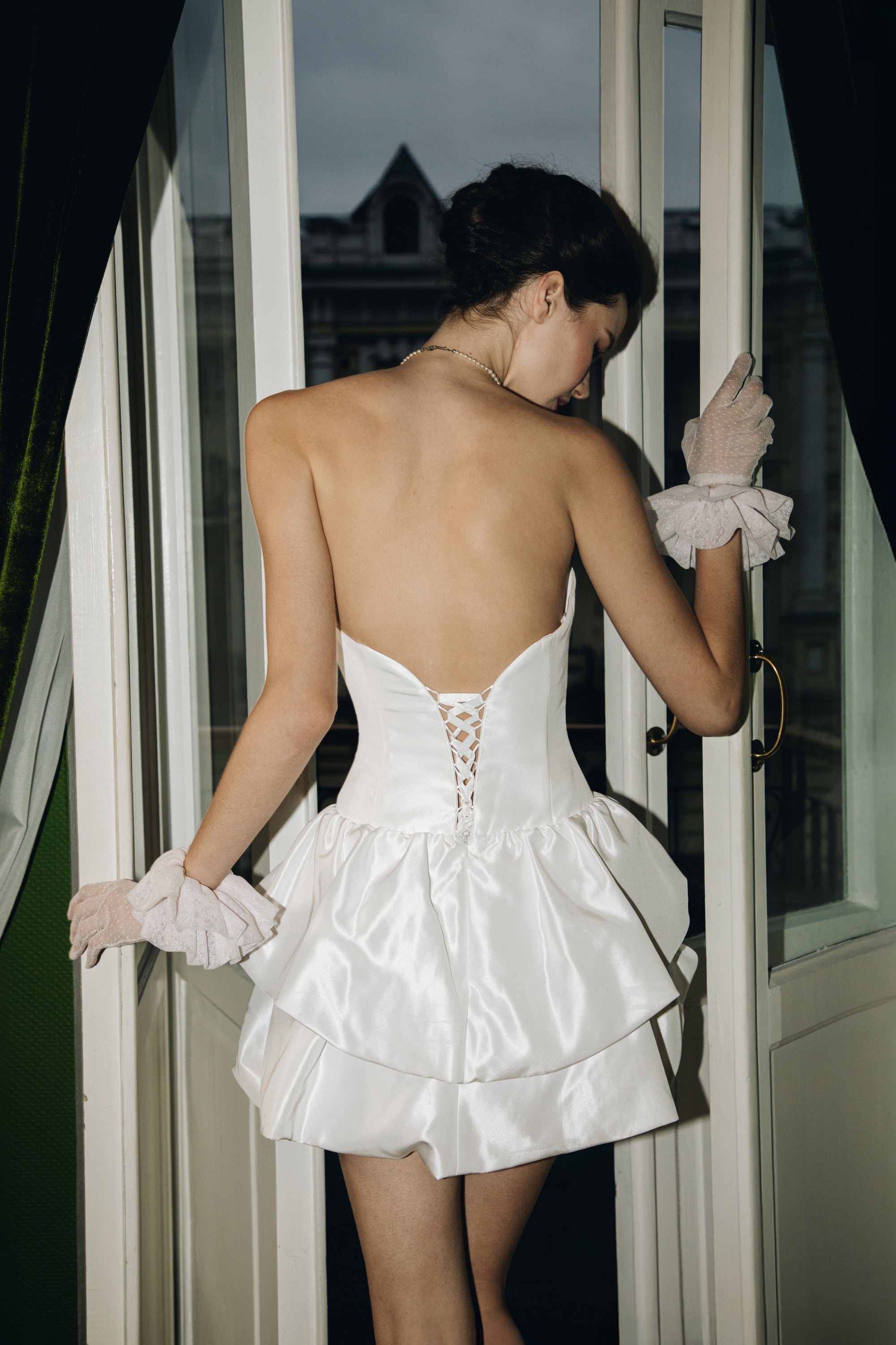 Taffeta Mini Dress Malika With Voluminous Skirt | Short Corset White P