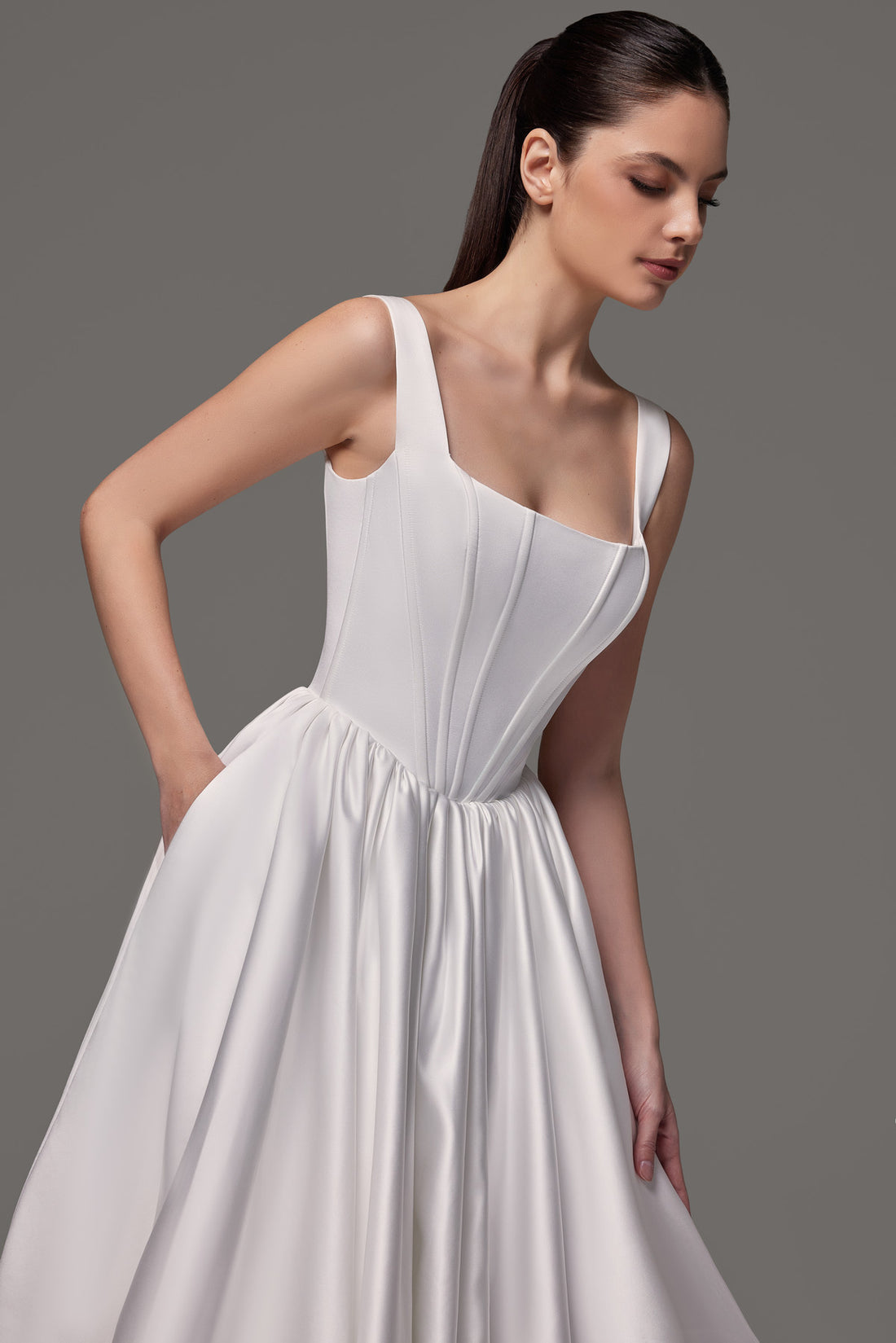 Satin Wedding Dress With Basque Waist And Square Neck Casia