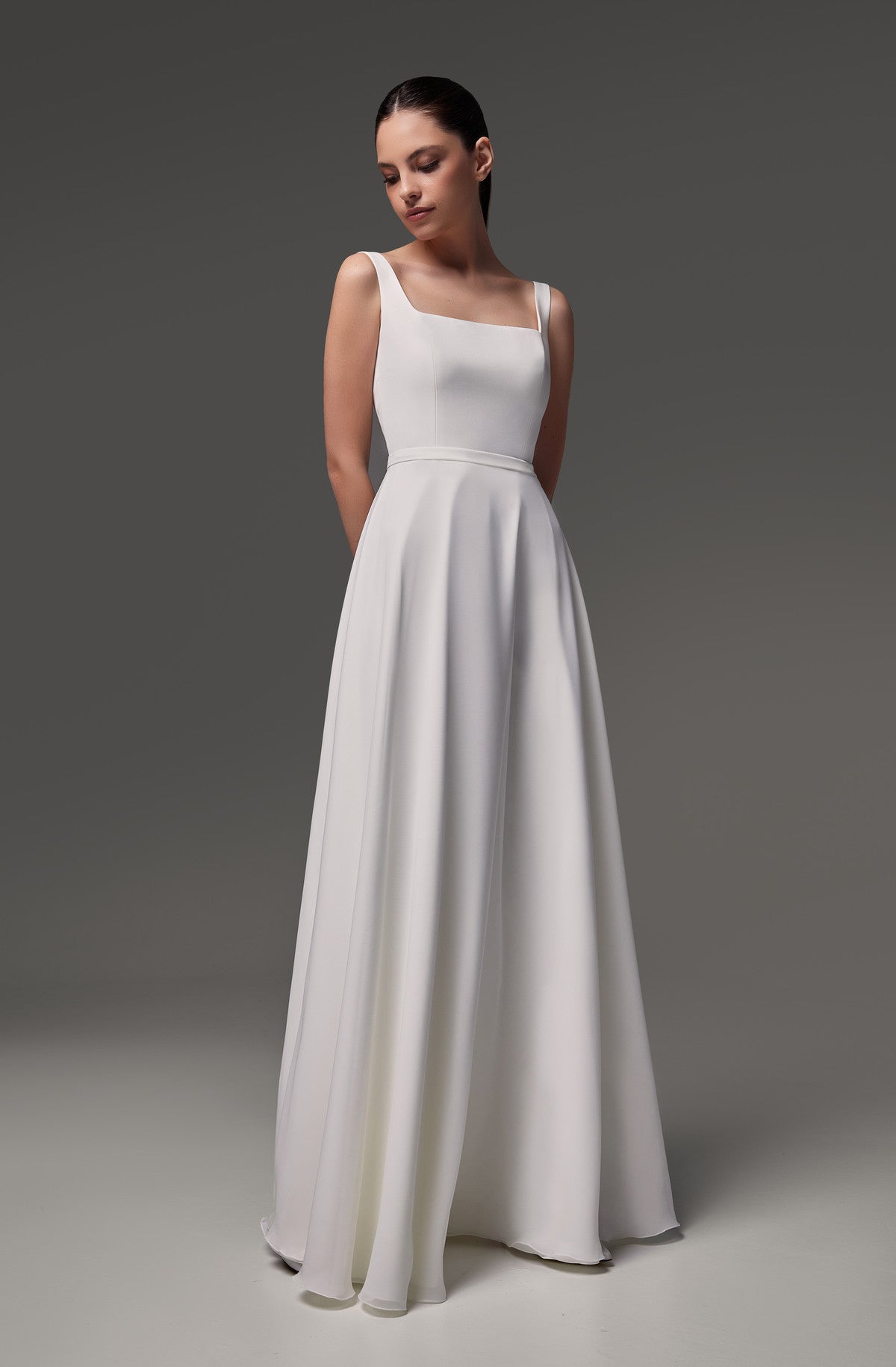Modest Sleeveless Square Neck Wedding Dress Evita Modest Sleeveless Square Neck Wedding Dress Evita