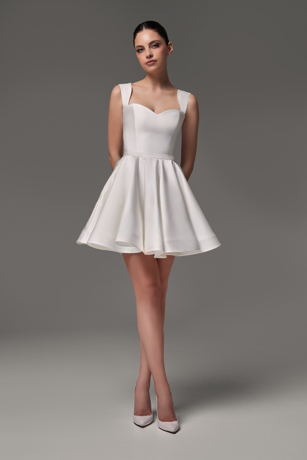 Short Satin Wedding Dress With Straps Rada Ivory / 2 US (34 EU)