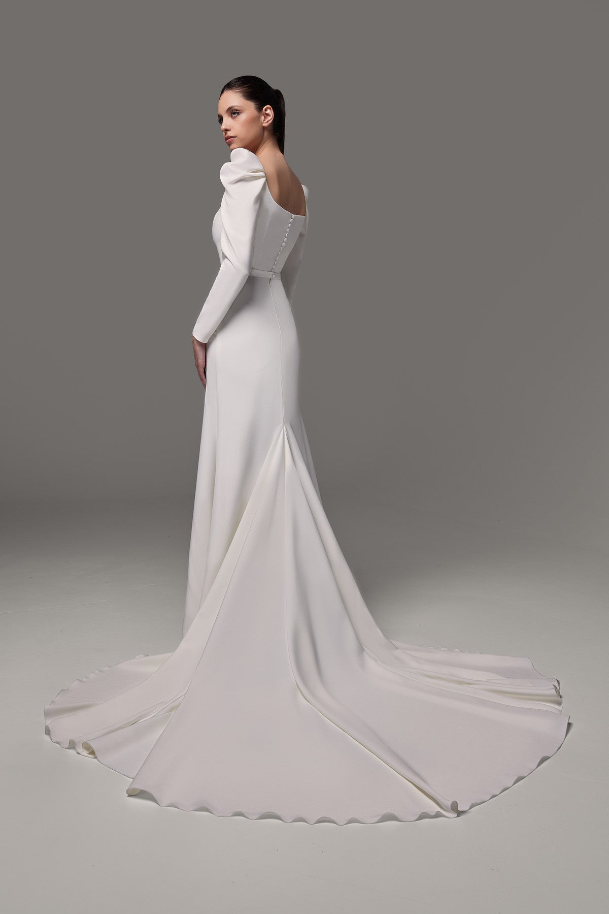 fit and flare with sleeves wedding dress High Neck Lace Long Dress,Fit Wedding Dress, up corset. Sparkly Lace Long Sleeve Fit-And-Flare