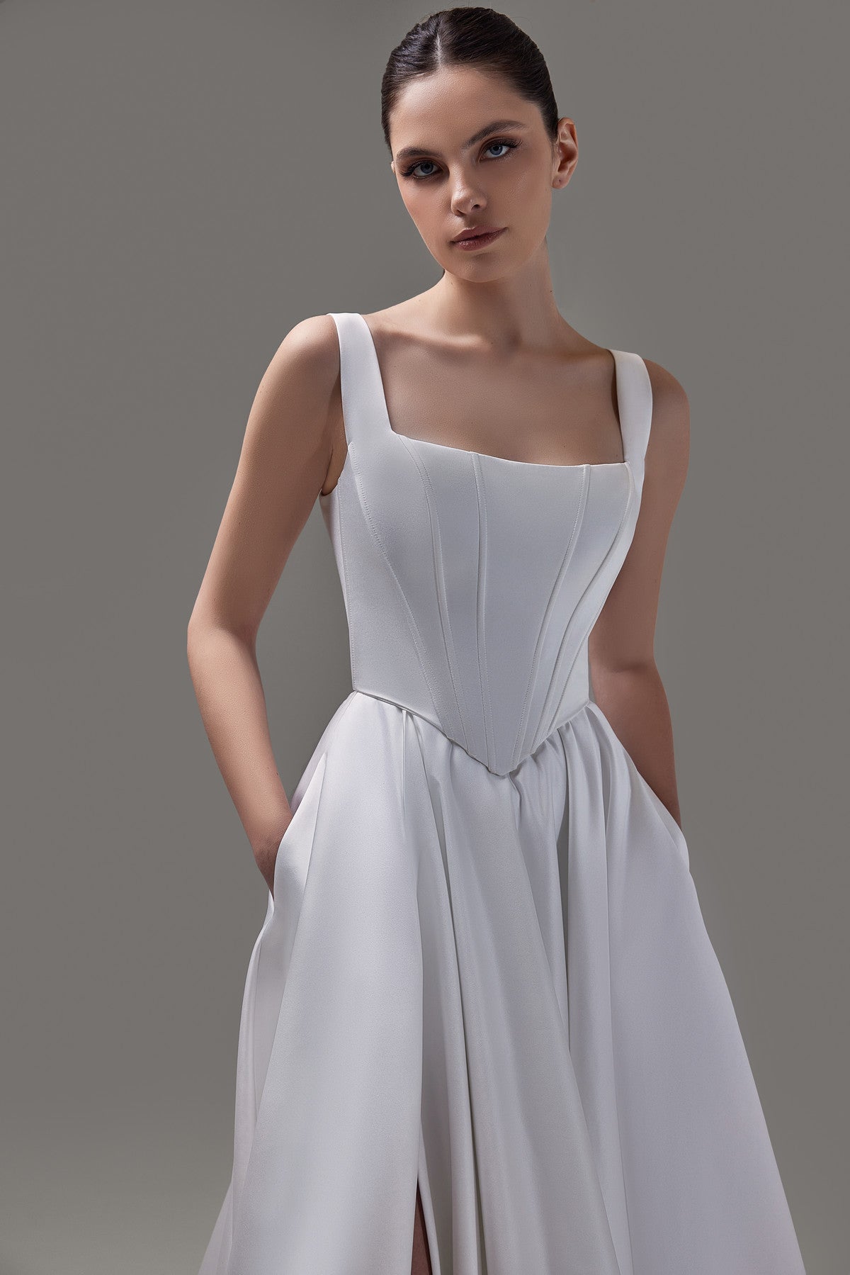 Satin Square Neck Corset Casia 8 US (40 EU) / Ivory