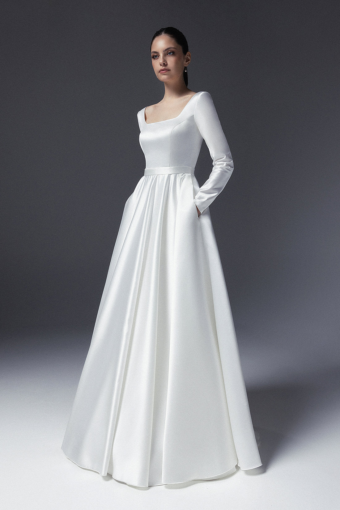 Classy Satin Wedding Dress With Long Sleeves Elizabeth