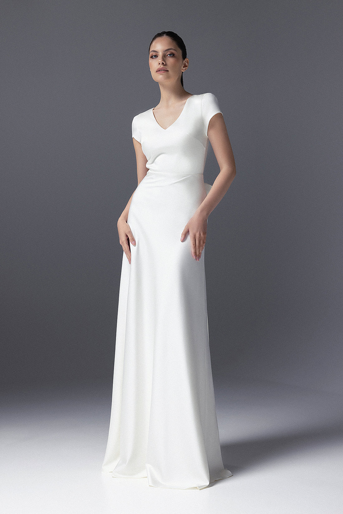 Satin Sheath Wedding Dress With Short Sleeve Kristina