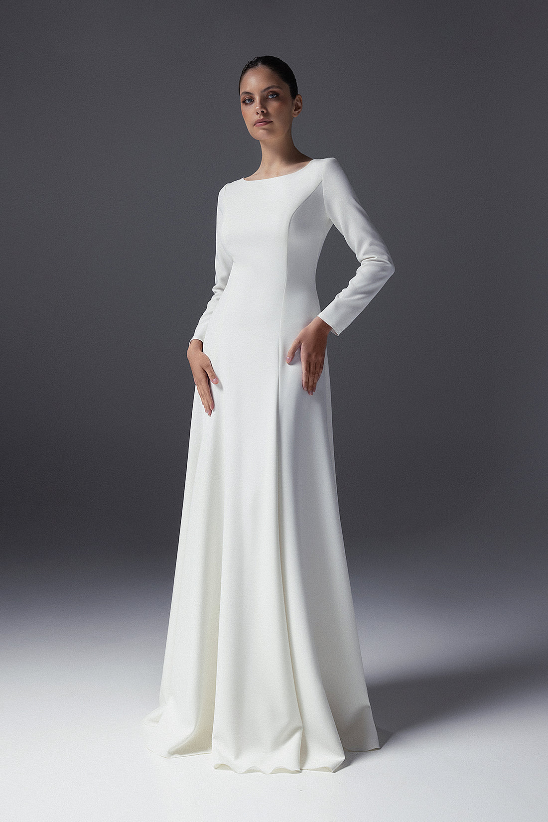 Modest Crepe Wedding Dress With Long Sleeves Stella