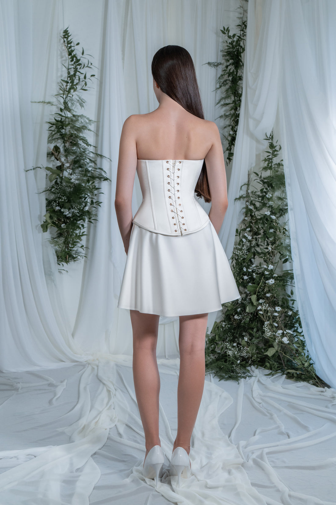 Bridal Reception Two Piece White Satin Gown Mira | Simple Wedding Dress