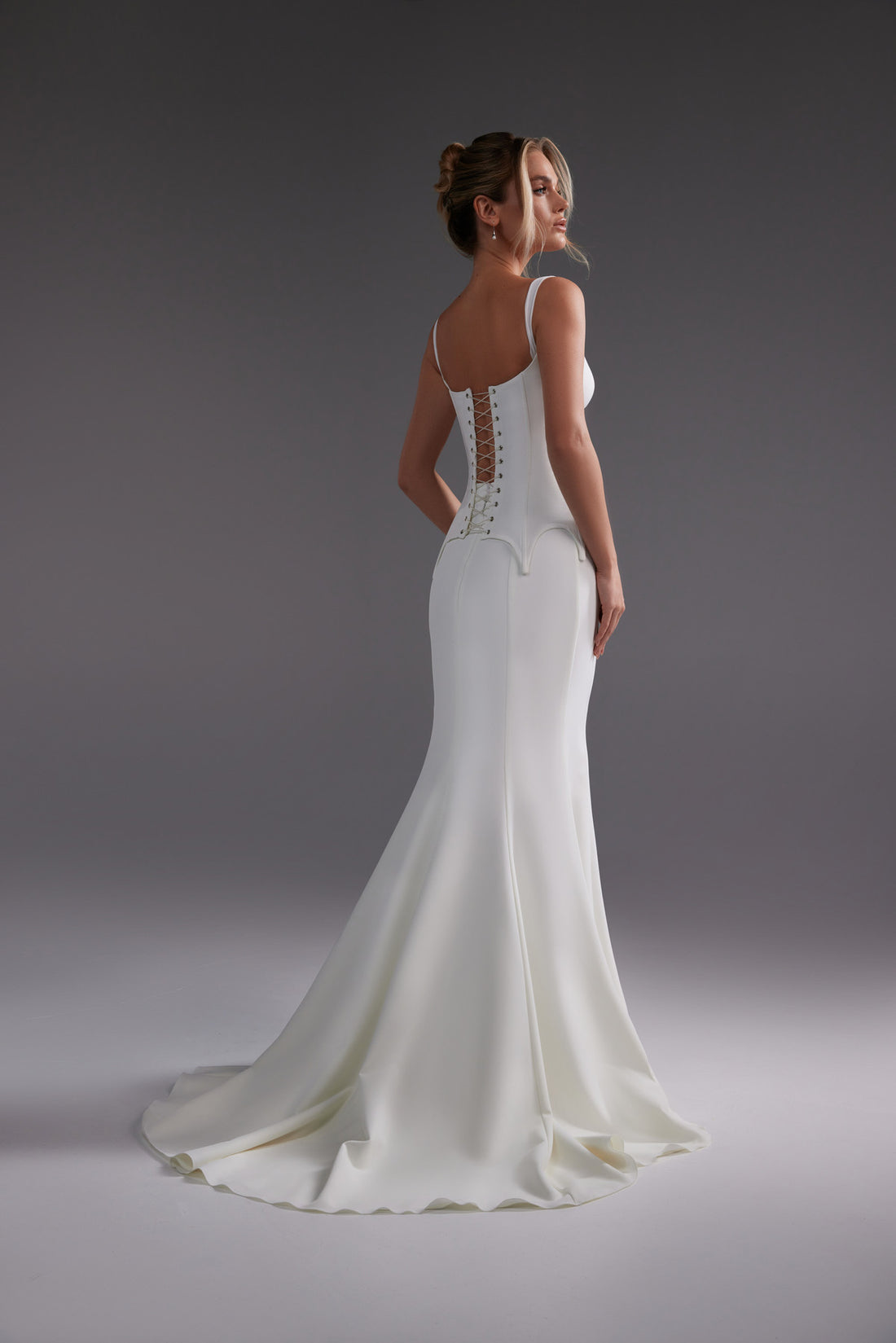 Two Piece Crepe Wedding Gown Allegra With Bustier Corset And Fit & Flare Skirt