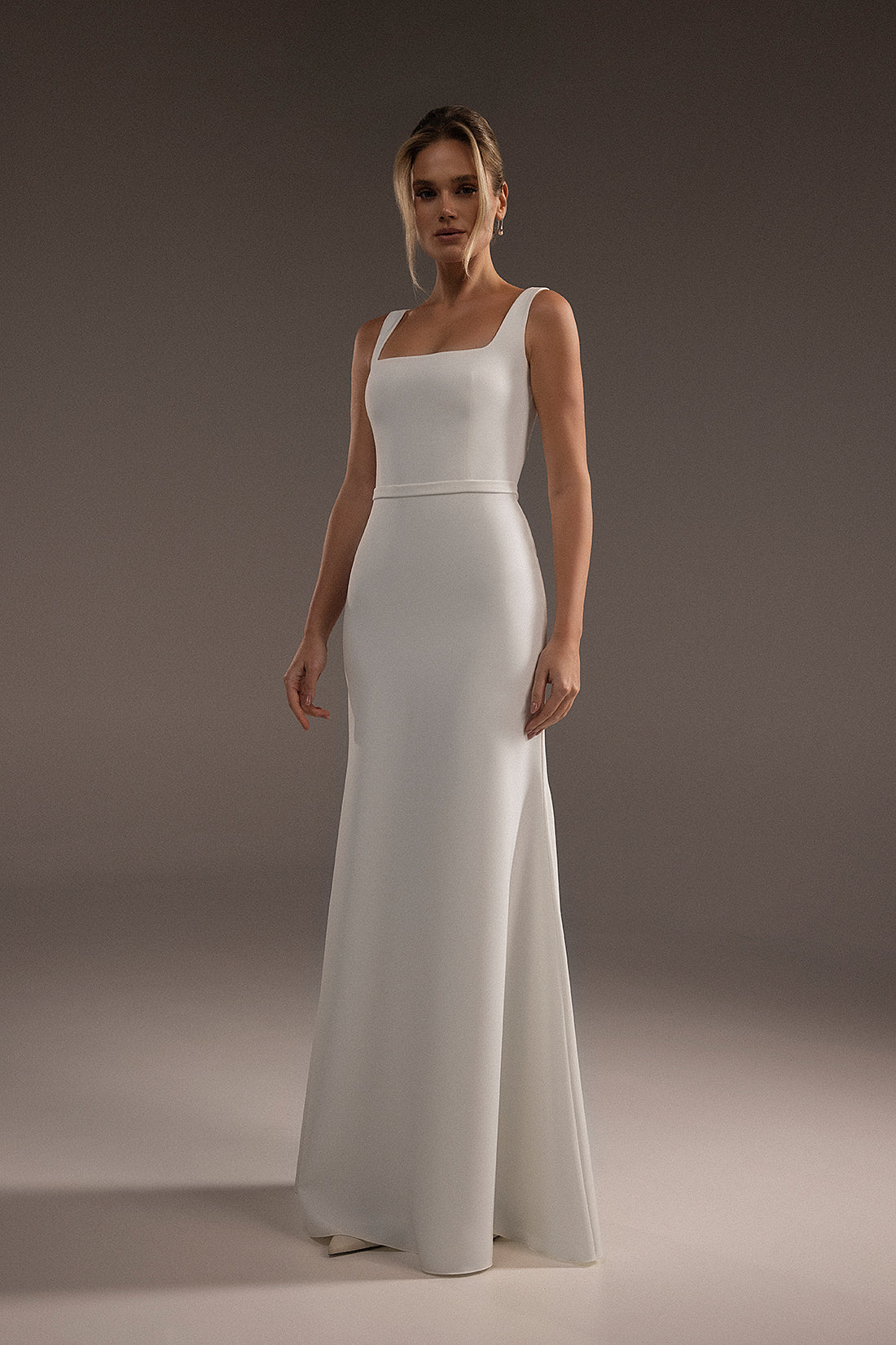 Sheath Silhouette Crepe Wedding Dress With Square Neck Bethany