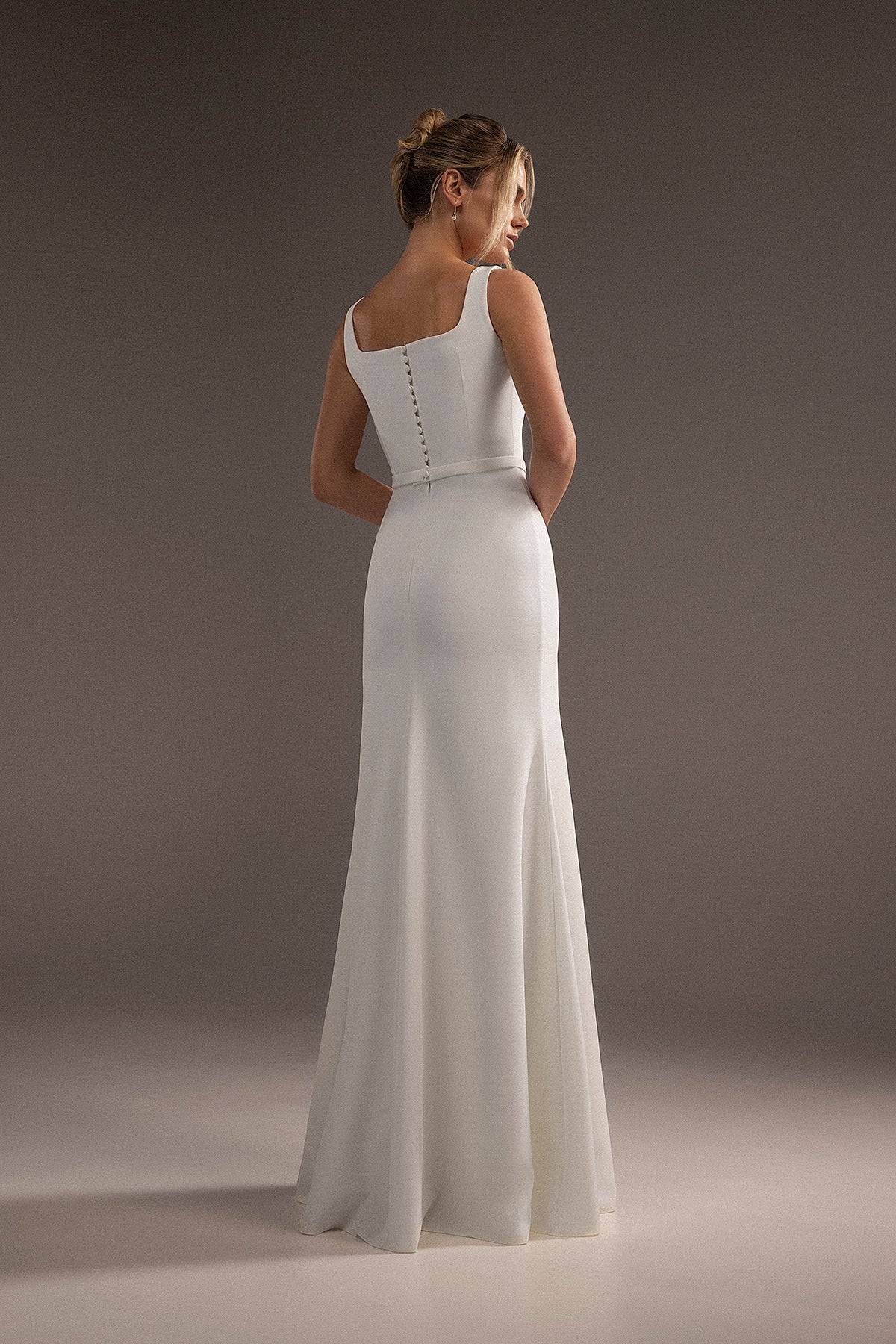 Sheath Silhouette Crepe Wedding Dress With Square Neck Bethany