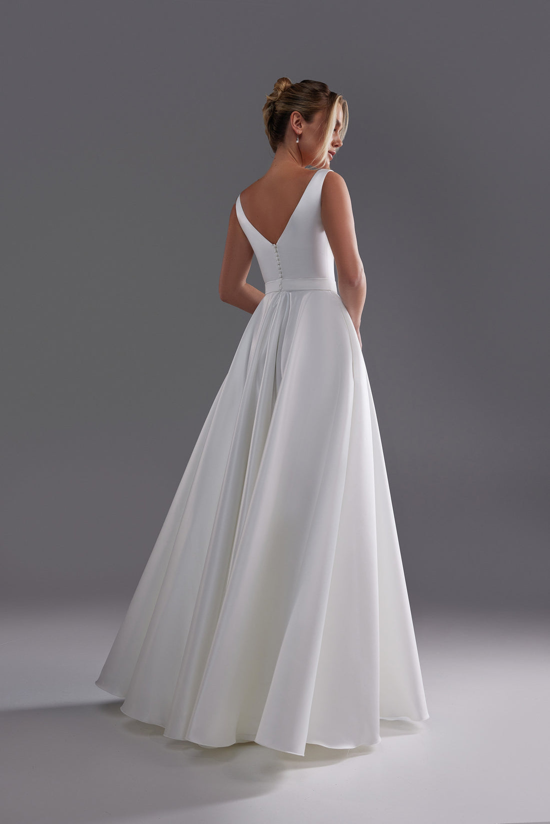 Pure White Satin Debutante Ball Gown with Square Neck - Vlada