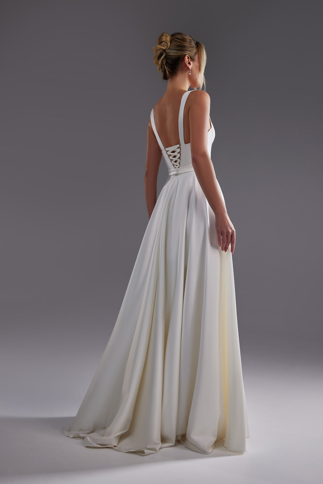 White Satin Debutante A-line Gown with Square Neck - Mila