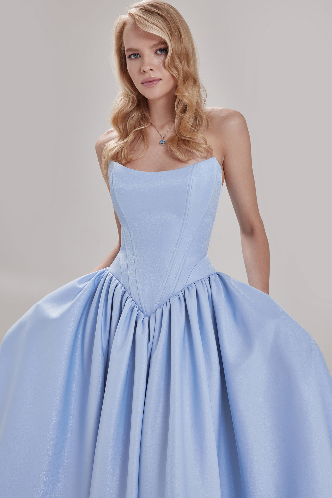 Midi Mikado Corset Formal Dress Faith | Evening Strapless Drop Waist Dress with Lace-Up Back