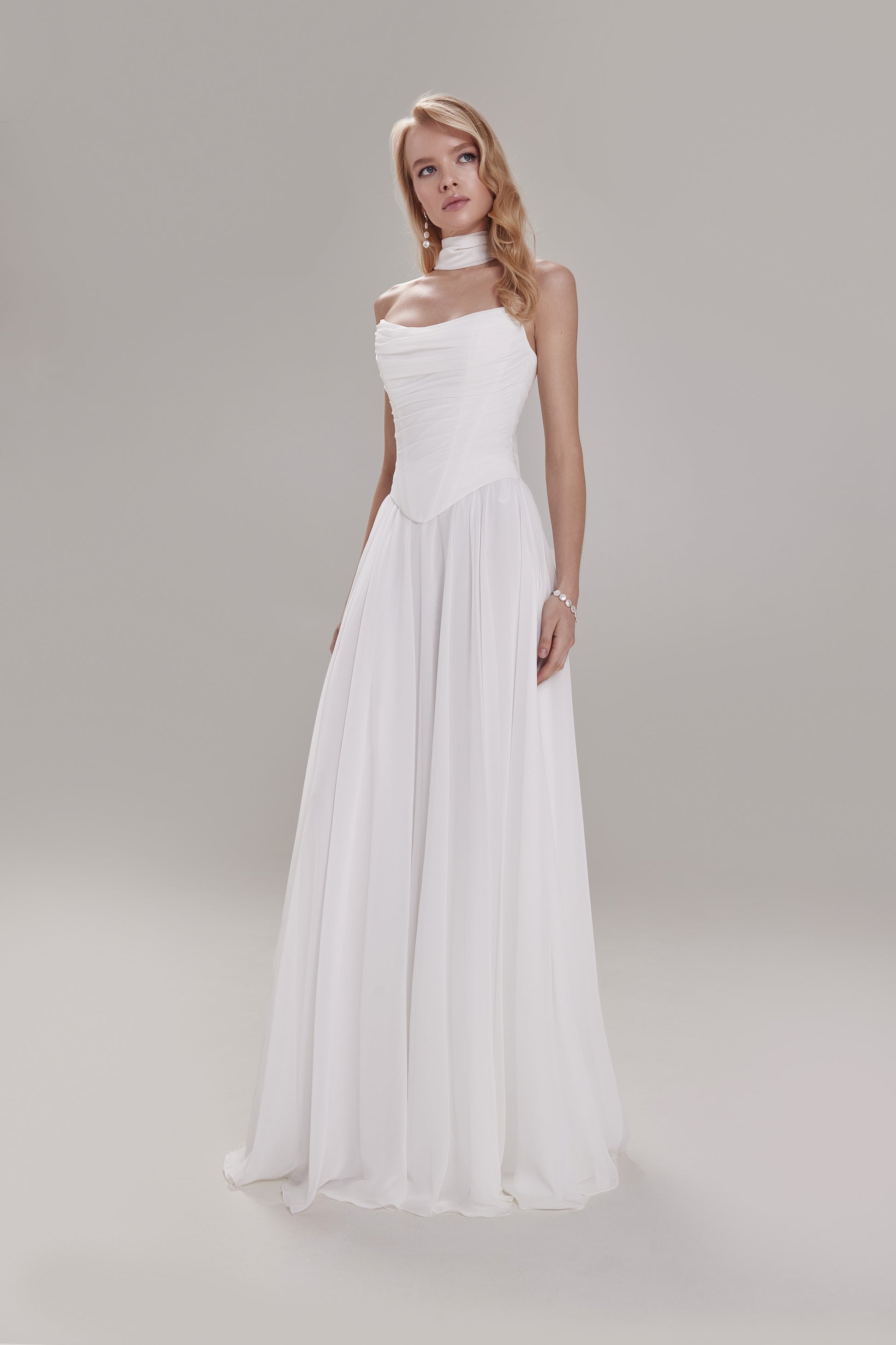 chiffon corset dress Bodice High-Low Sweetheart;Fabric CEM NUDE CORSET CHIFFON EXTRA