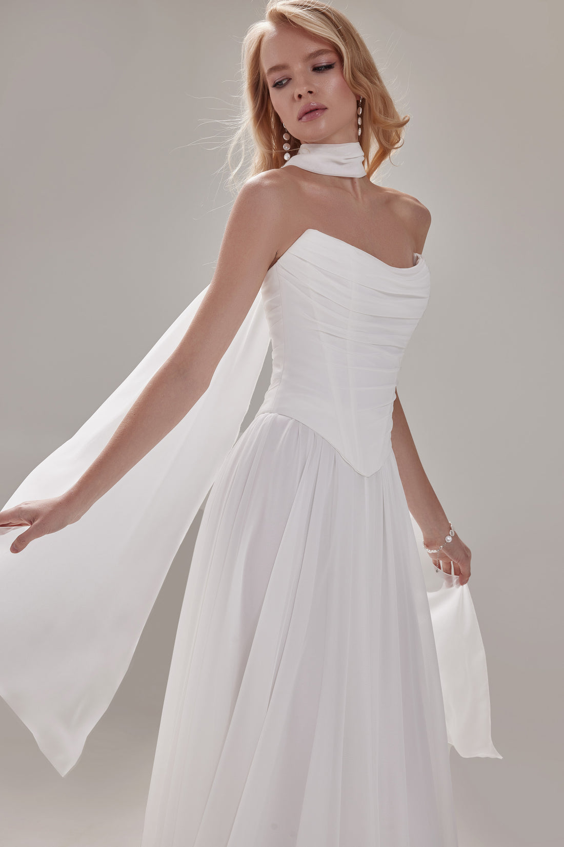 Two Piece Chiffon Corset Reception Dress Crystal | Simple Wedding Dress